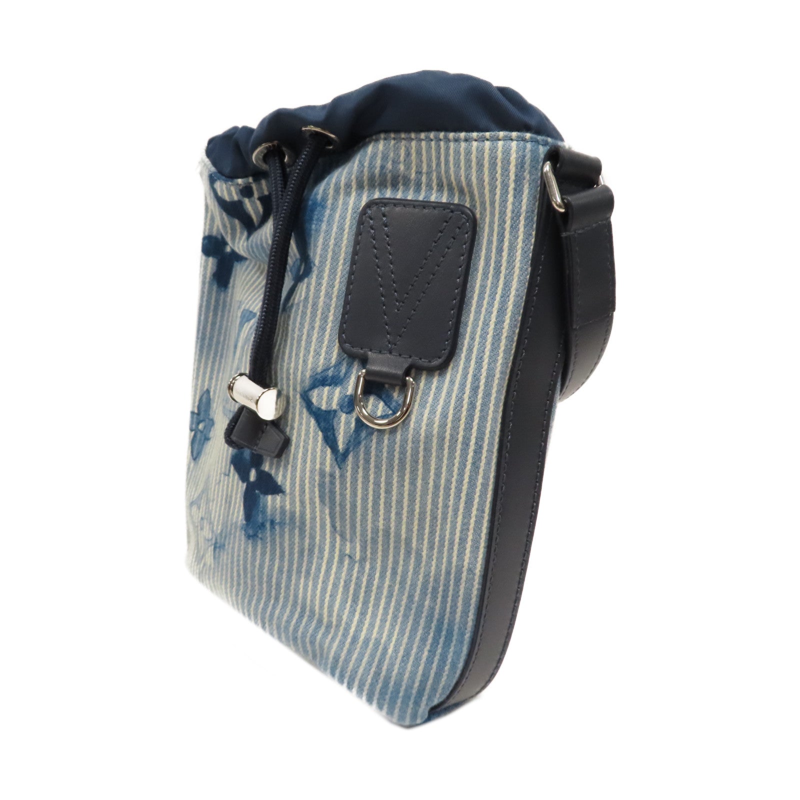 LOUIS VUITTON 帆布Sac Marin BB銀扣肩背袋藍色