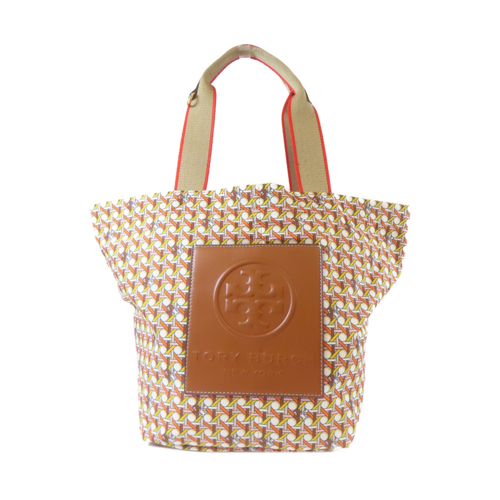 Tory Burch 尼龍Tote Bag金扣手挽袋米色/白色/橙色