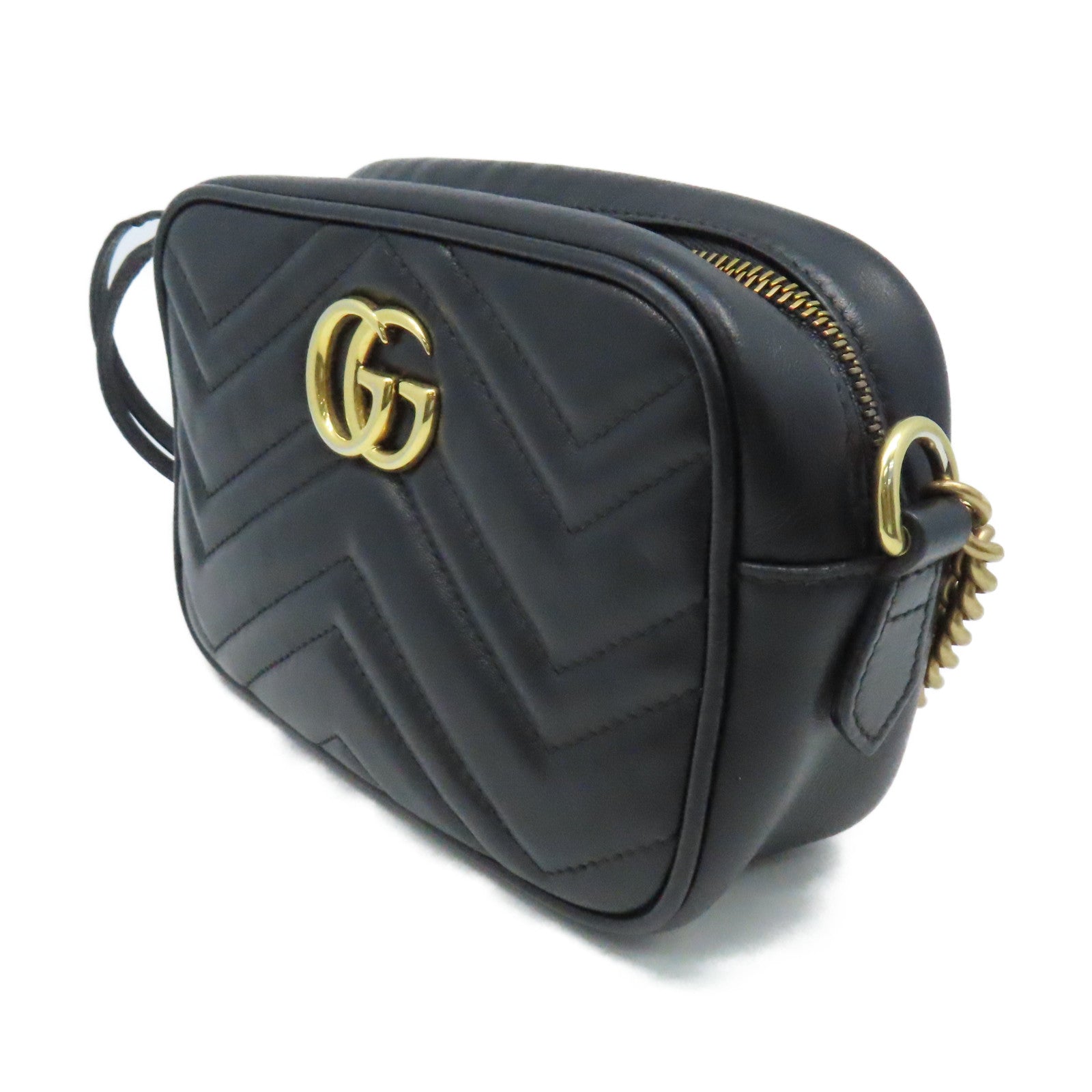 GUCCI 牛皮皮革GG Marmont Mini Shoulder Bag肩背袋黑色