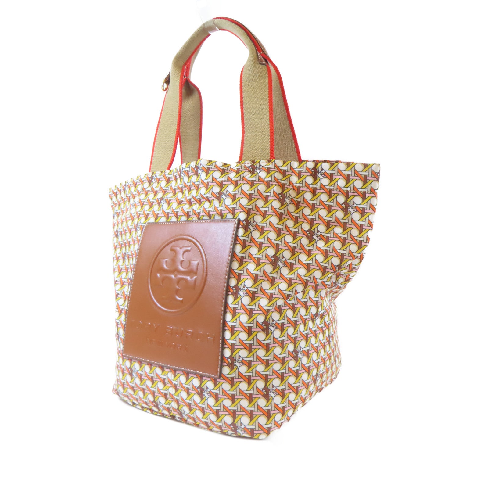 Tory Burch 尼龍Tote Bag金扣手挽袋米色/白色/橙色
