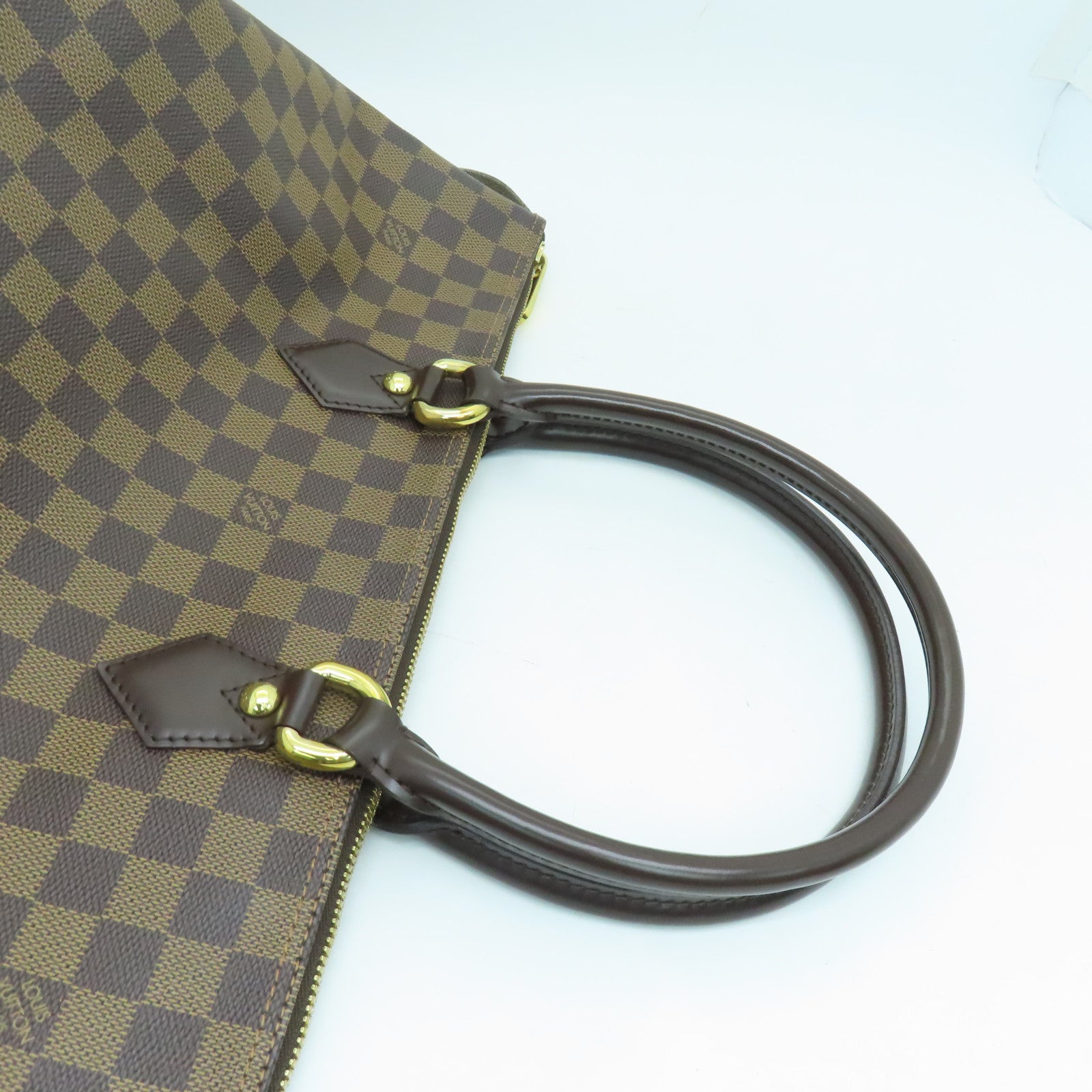 LOUIS VUITTON Damier Saleya MM Hand Bag gold buckle handle shoulder bag brown