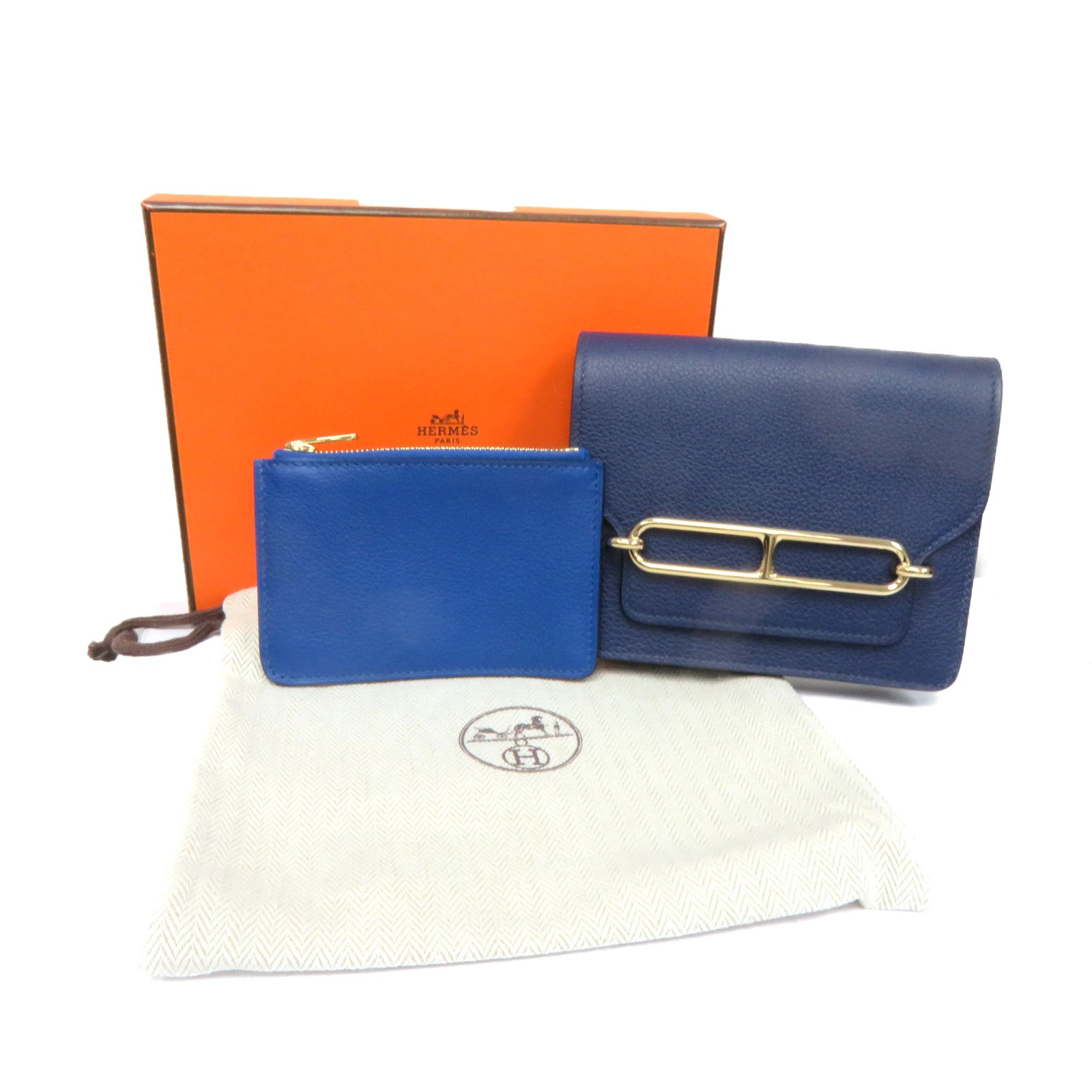 HERMES Evercolor Leather Roulis Slim Waist Bag Gold Buckle Belt Bag Blue