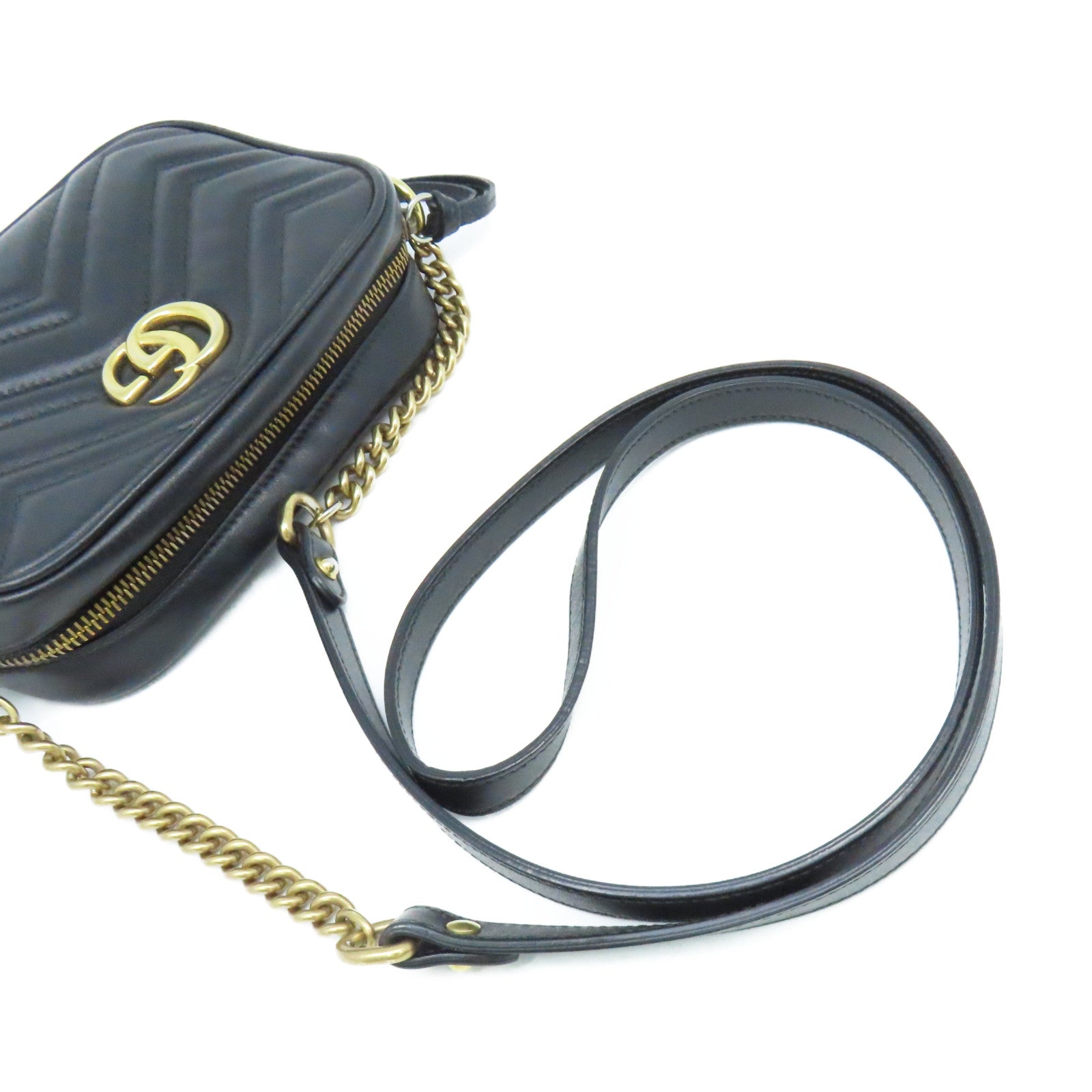 GUCCI 牛皮皮革GG Marmont Mini Shoulder Bag肩背袋黑色