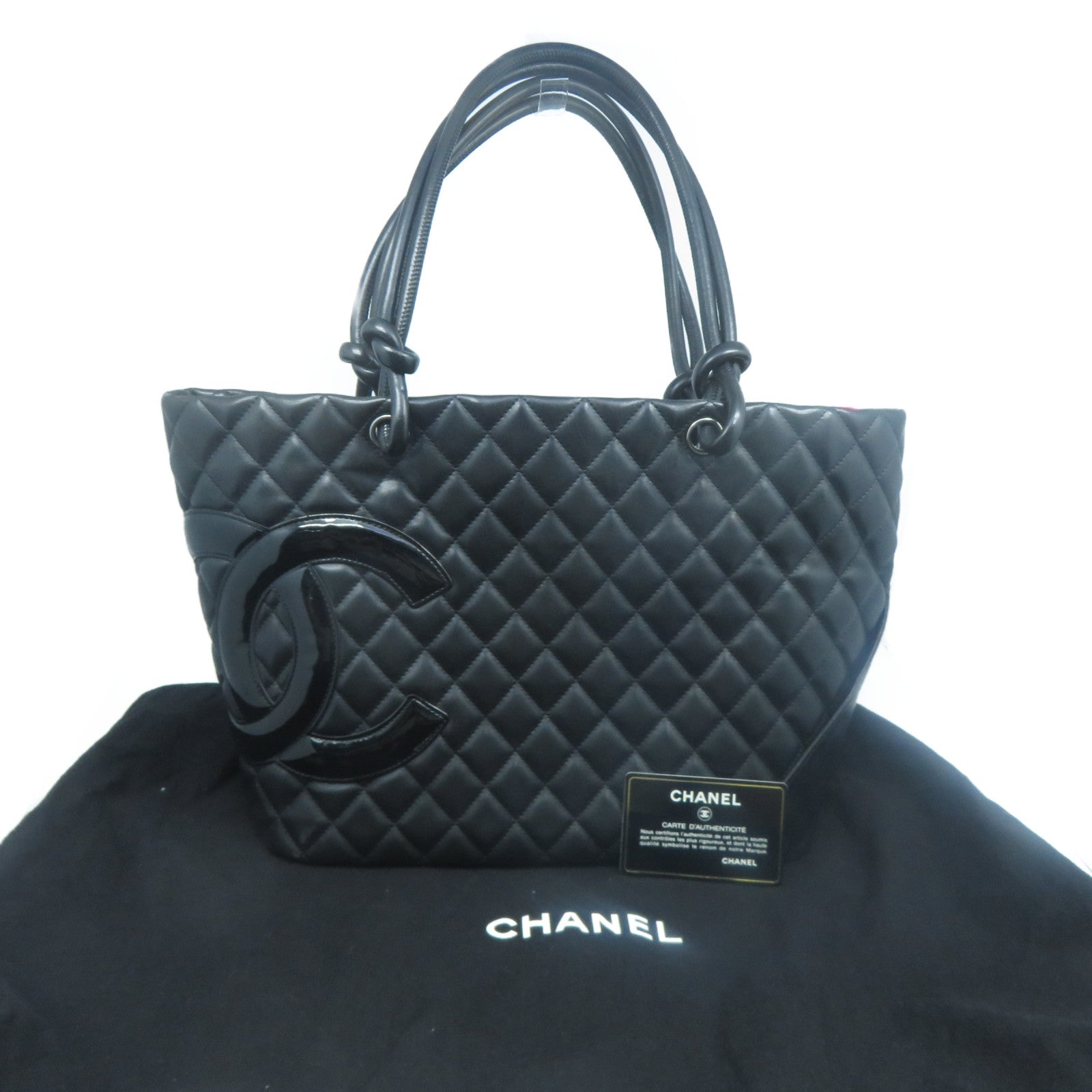 CHANEL 菱格牛皮皮革Cambon Line Tote Bag銀扣手挽袋黑色