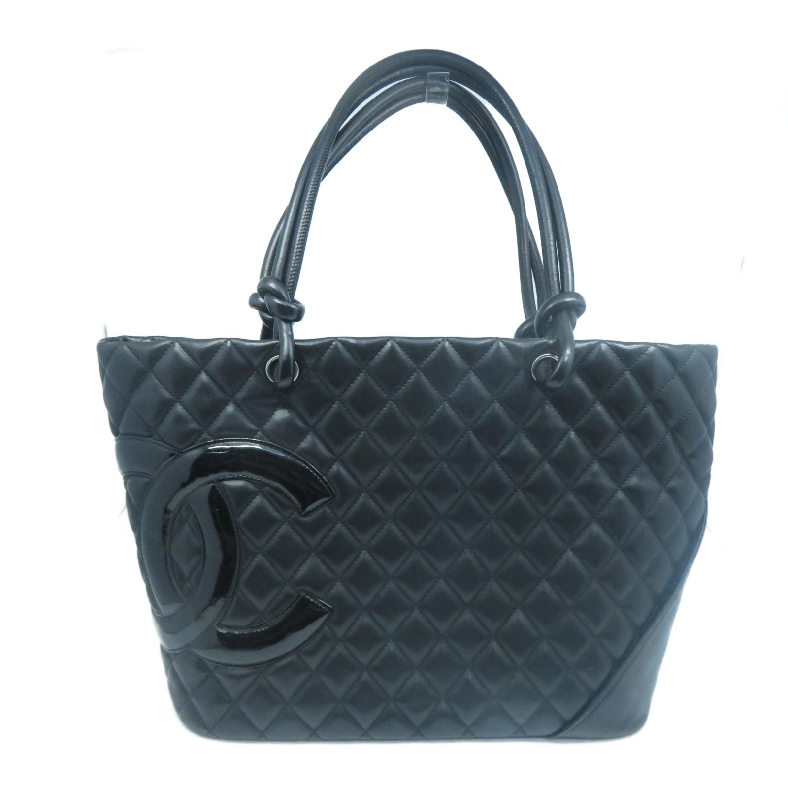 CHANEL 菱格牛皮皮革Cambon Line Tote Bag銀扣手挽袋黑色
