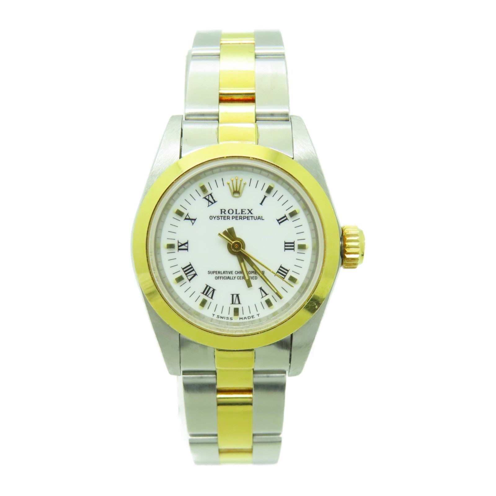 ROLEX Oyster Perpetual 24mm 18K黃金/不鏽鋼 手錶自動機芯白色