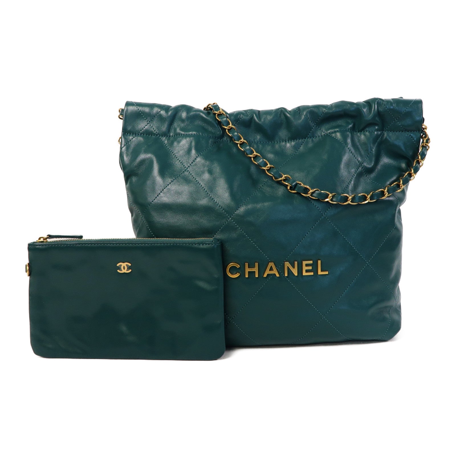 CHANEL 菱格牛皮皮革Chanel 22 Small金扣鏈帶肩背袋綠色