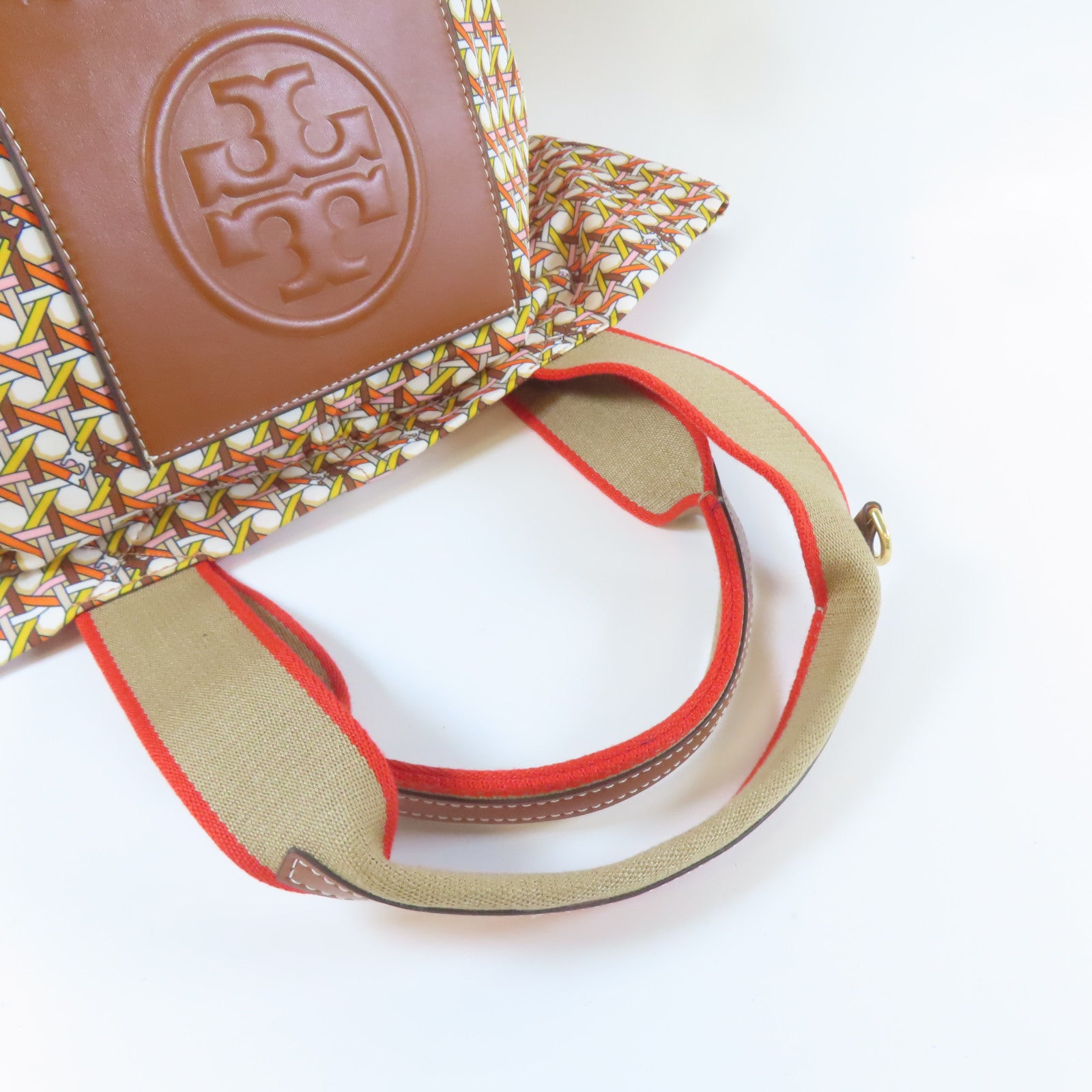 Tory Burch 尼龍Tote Bag金扣手挽袋米色/白色/橙色