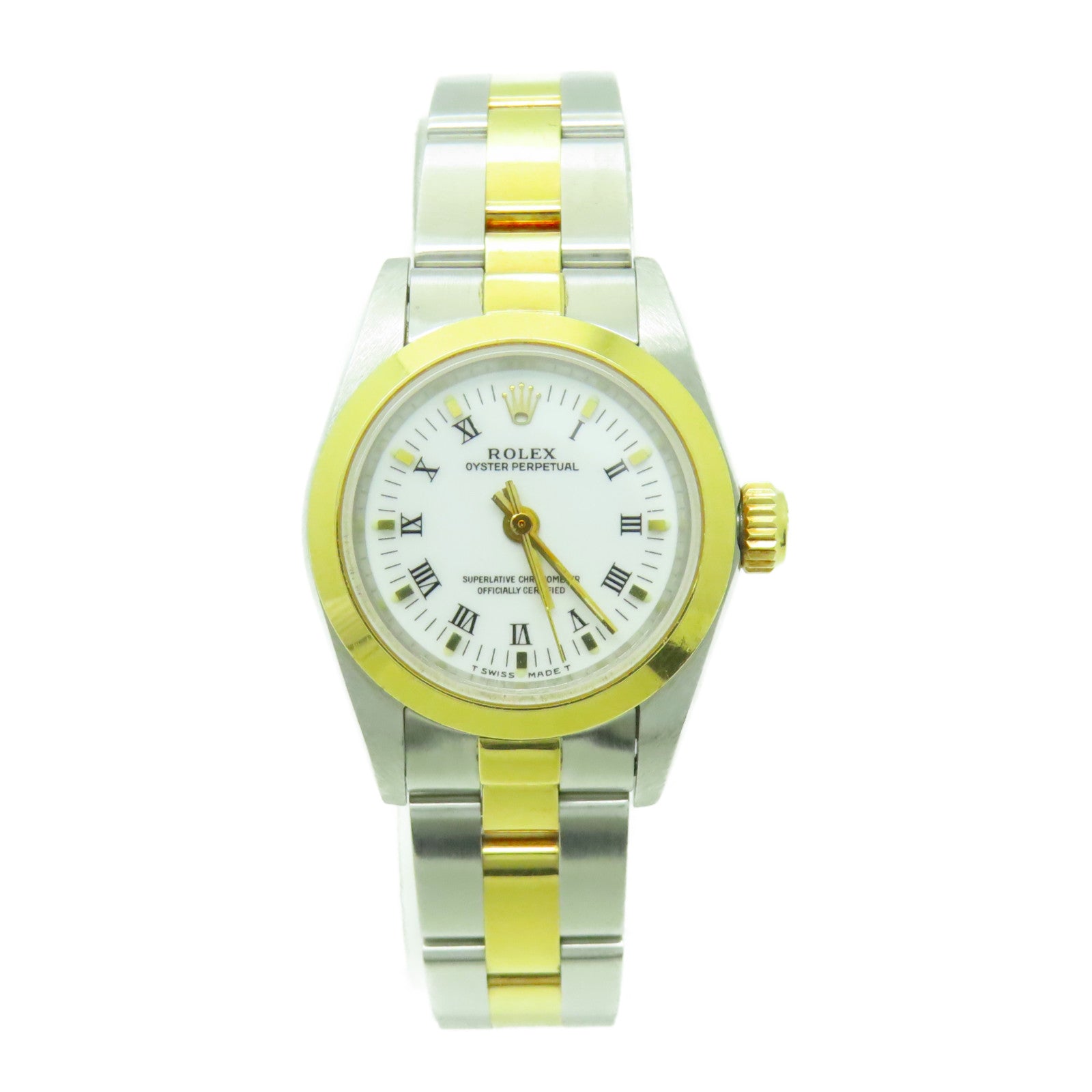 ROLEX Oyster Perpetual 24mm 18K黃金/不鏽鋼 手錶自動機芯白色
