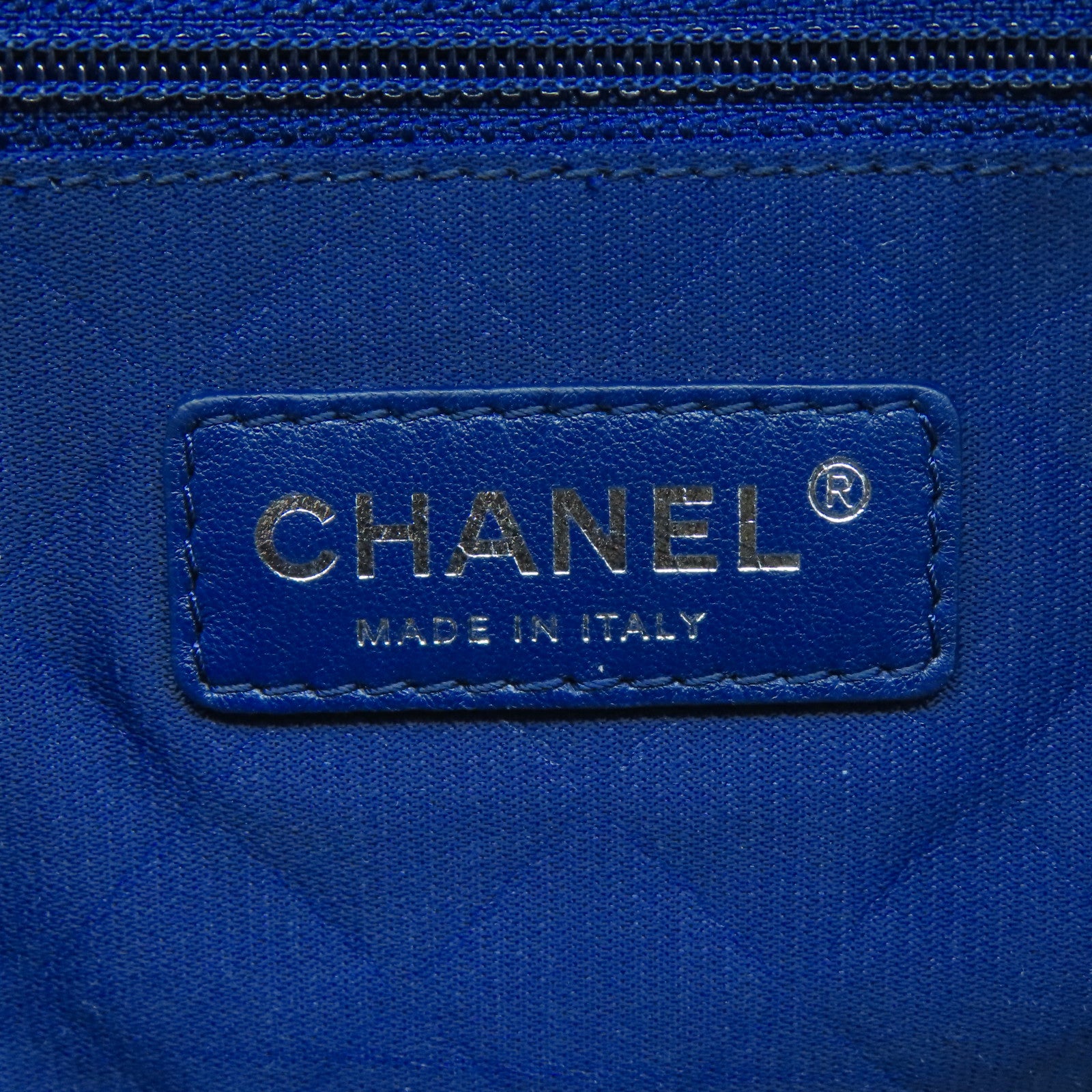 CHANEL 粗花呢/牛皮皮革Tote Bag銀扣手挽肩背兩用袋深藍色