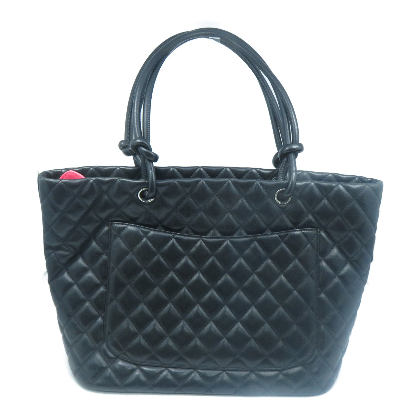 CHANEL 菱格牛皮皮革Cambon Line Tote Bag銀扣手挽袋黑色