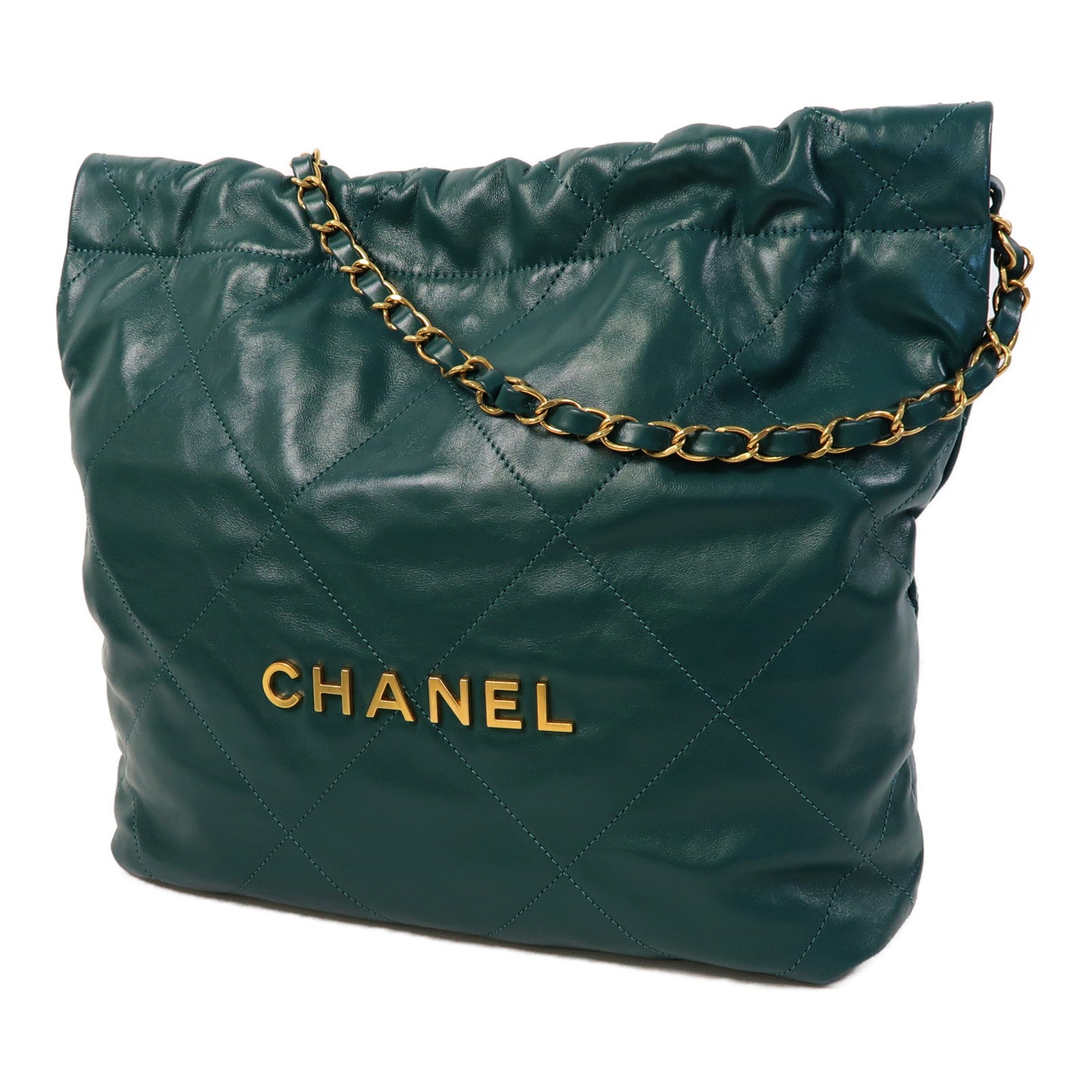 CHANEL 菱格牛皮皮革Chanel 22 Small金扣鏈帶肩背袋綠色