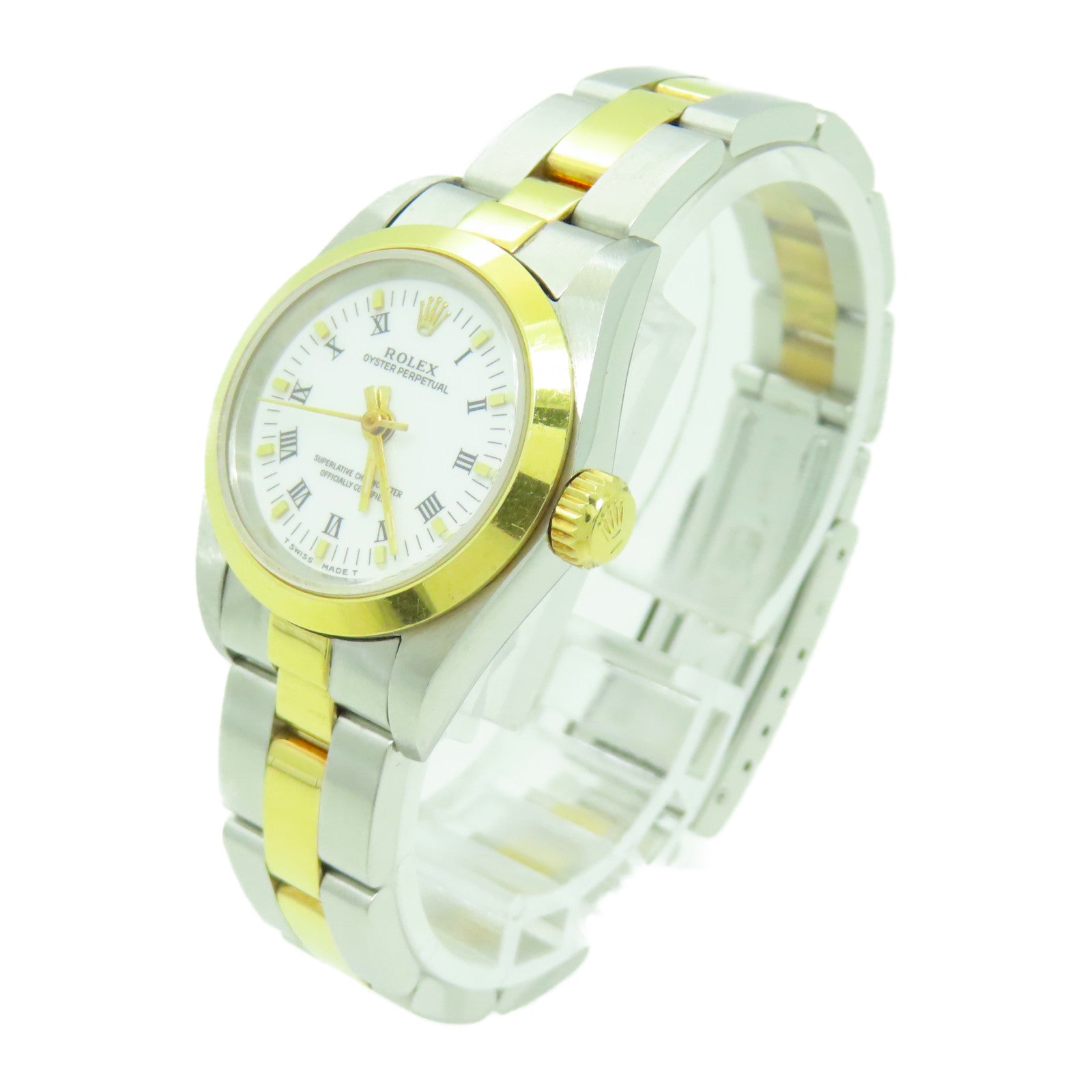 ROLEX Oyster Perpetual 24mm 18K黃金/不鏽鋼 手錶自動機芯白色