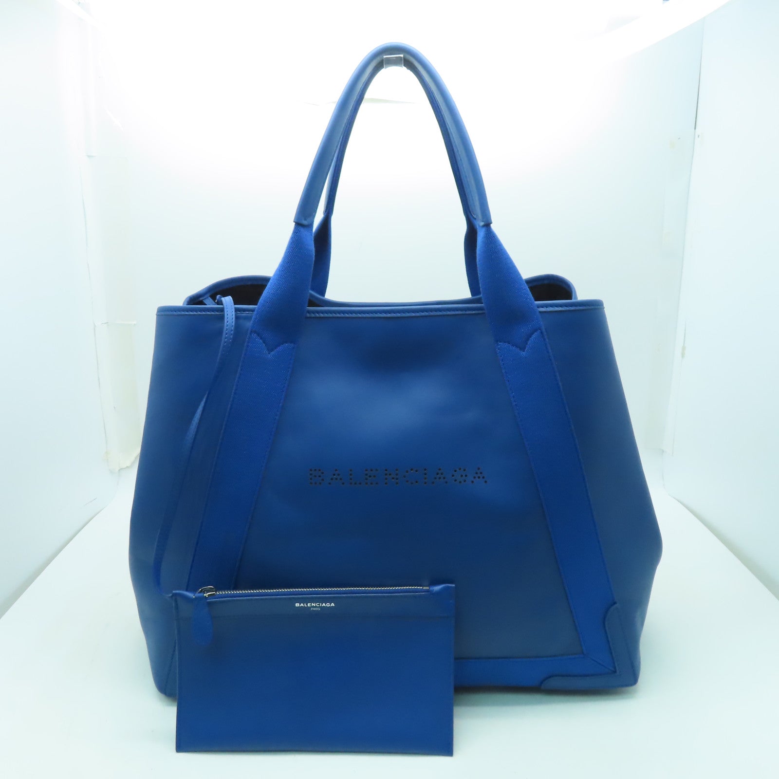 BALENCIAGA 牛皮皮革Cabas銀扣手挽袋藍色