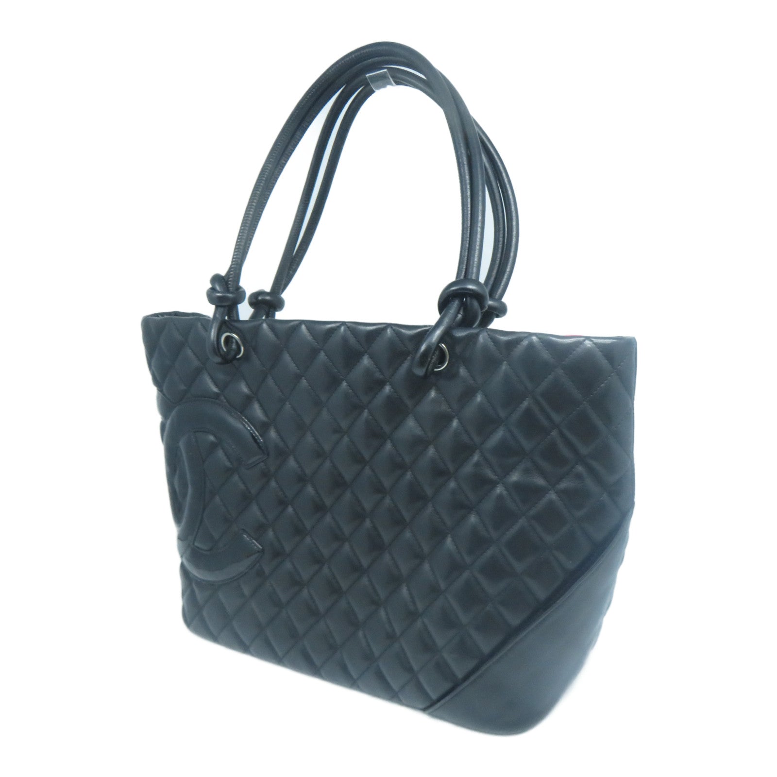 CHANEL 菱格牛皮皮革Cambon Line Tote Bag銀扣手挽袋黑色