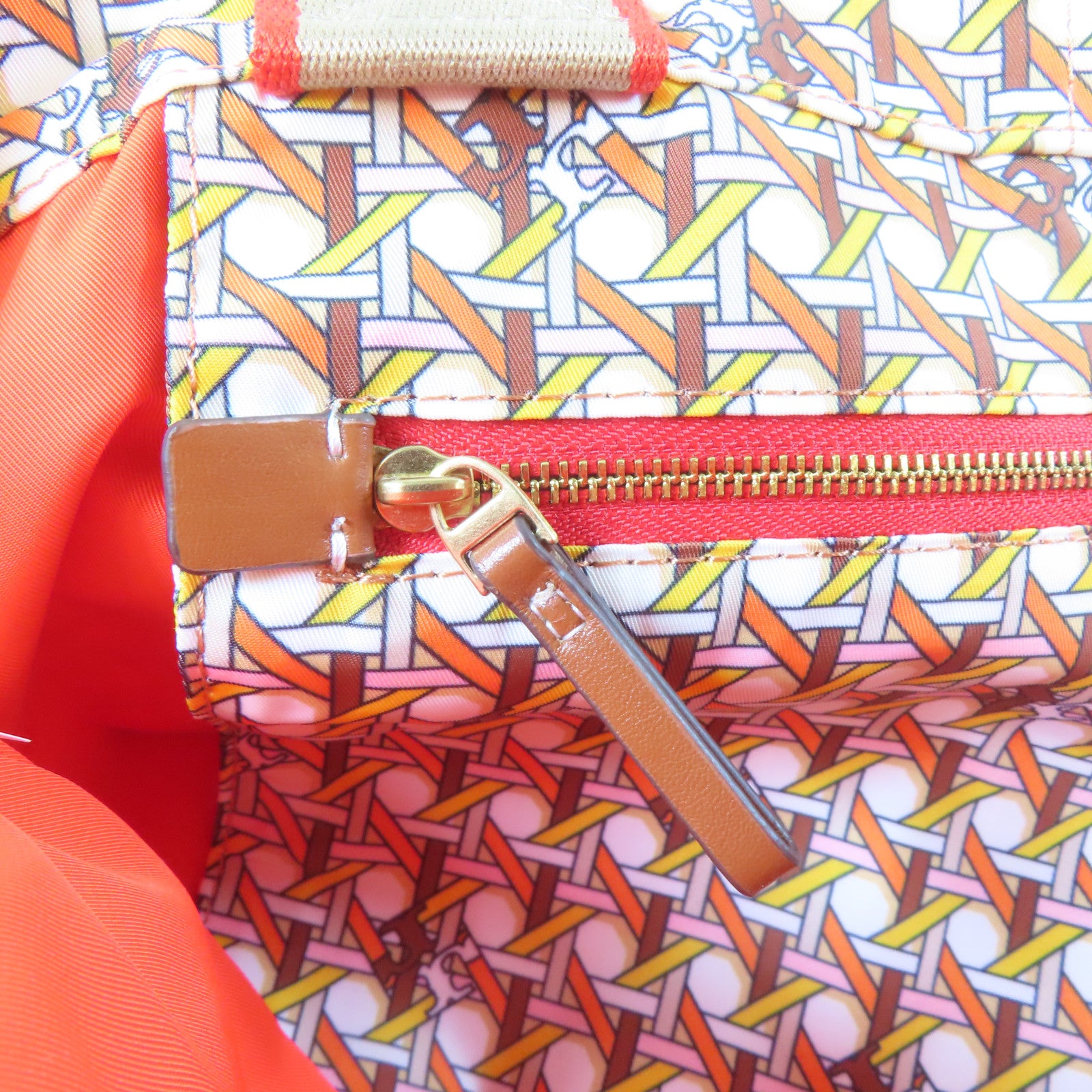 Tory Burch 尼龍Tote Bag金扣手挽袋米色/白色/橙色
