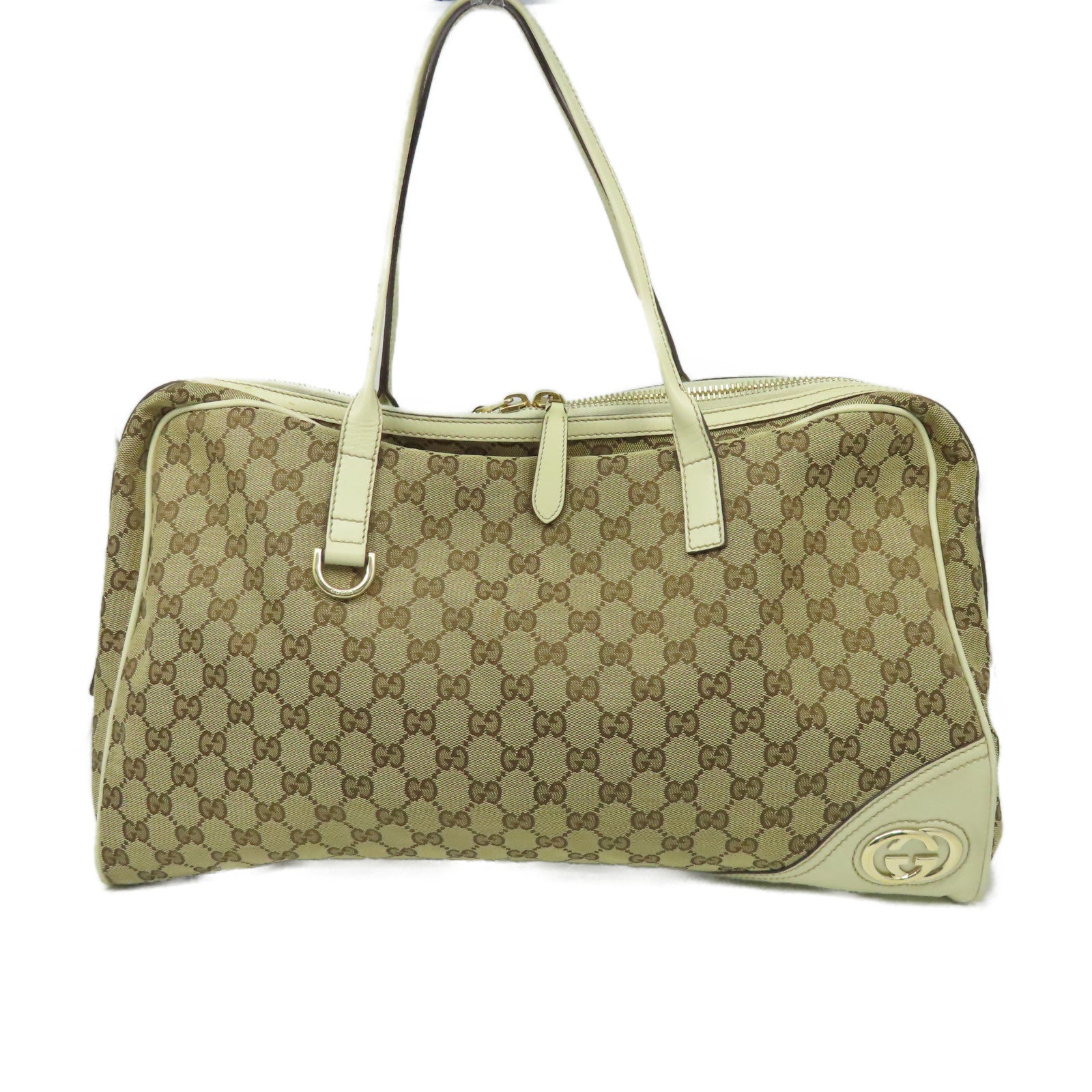 GUCCI 帆布/牛皮皮革Shoulder Bag金扣肩背袋白色