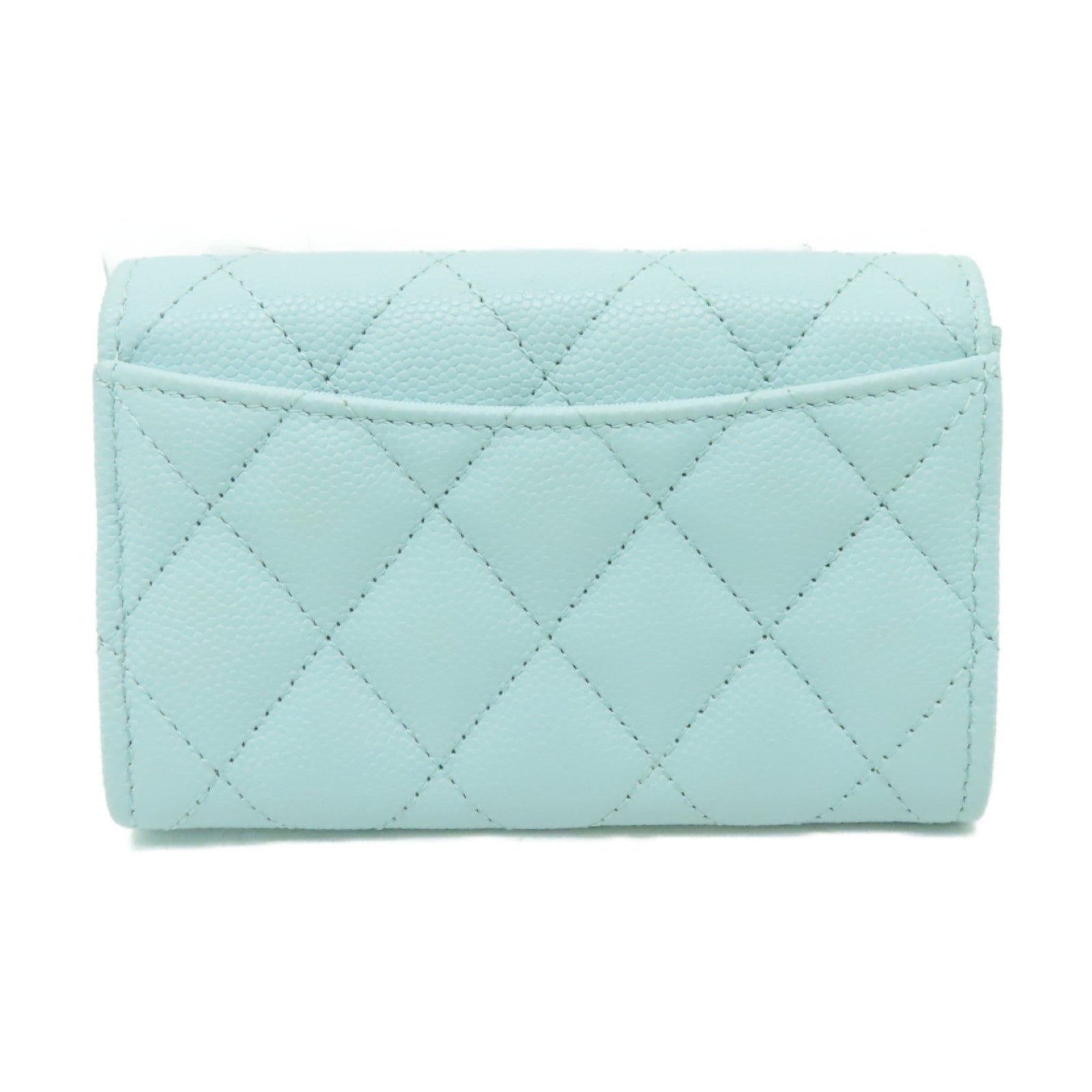CHANEL 菱格Caviar皮革Classic Flap Card Holder銀扣卡片套淺藍色