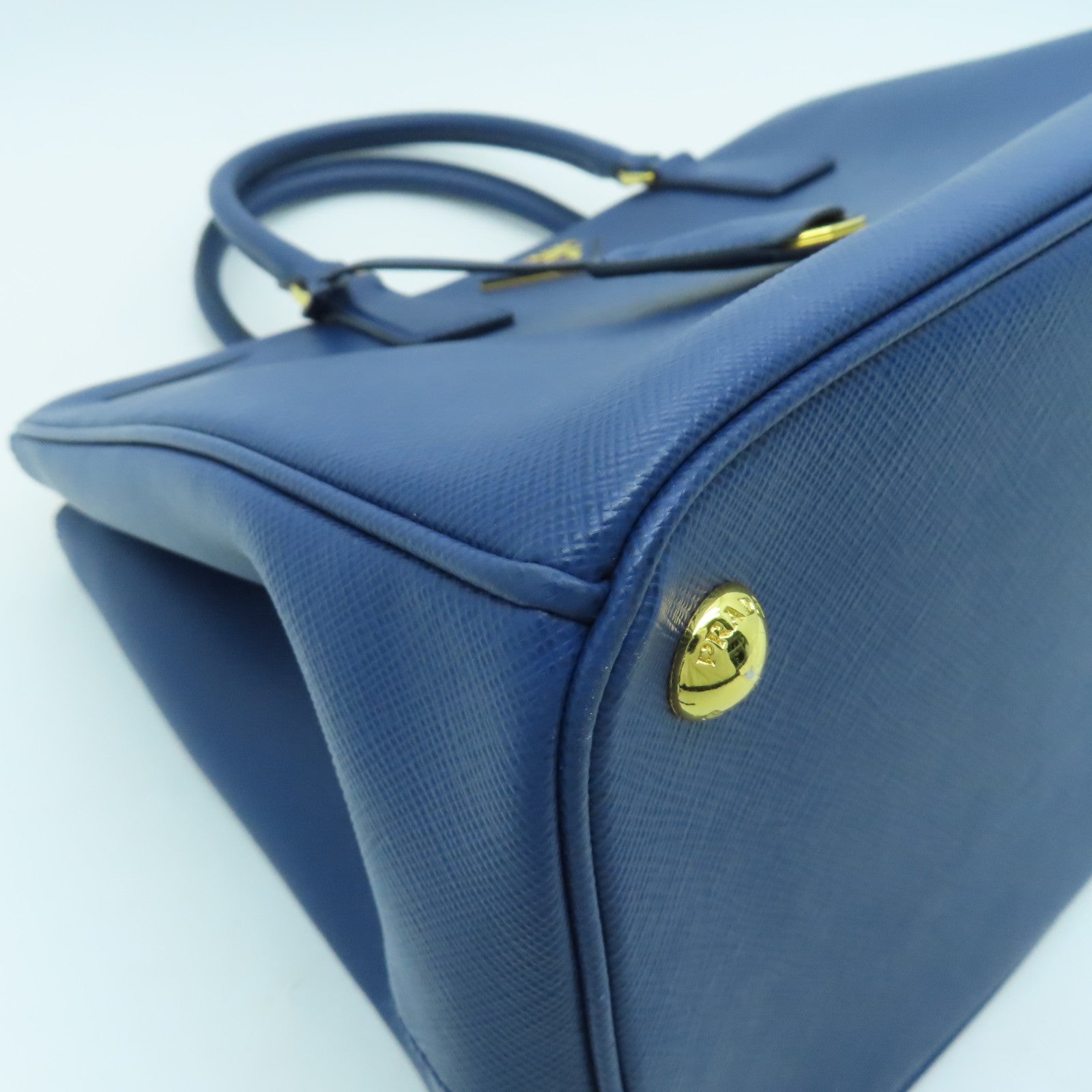 PRADA Saffiano leather 2 Way Shoulder gold buckle handle shoulder bag blue