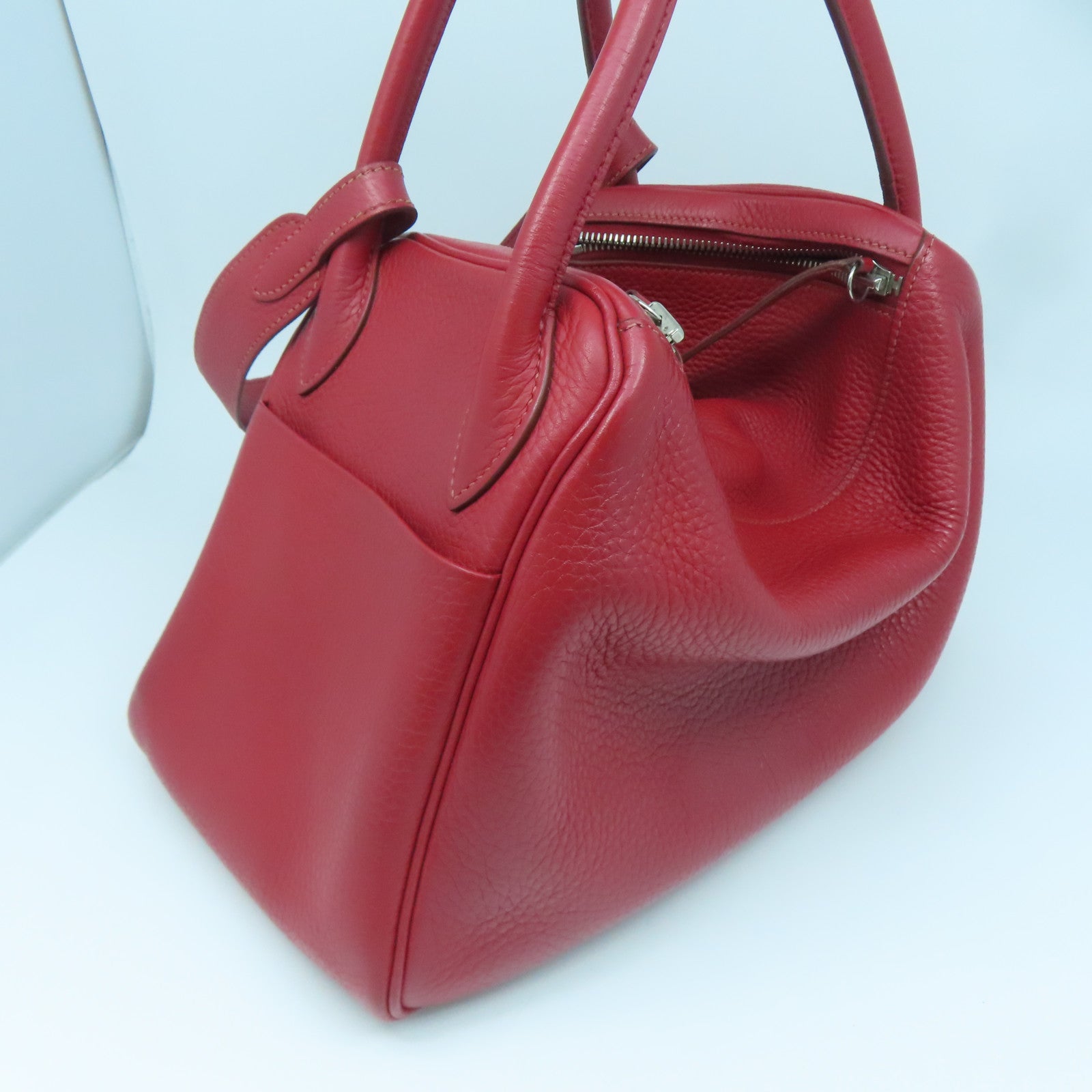 HERMES Clemence leather Lindy 30 silver buckle handle shoulder shoulder bag dark red
