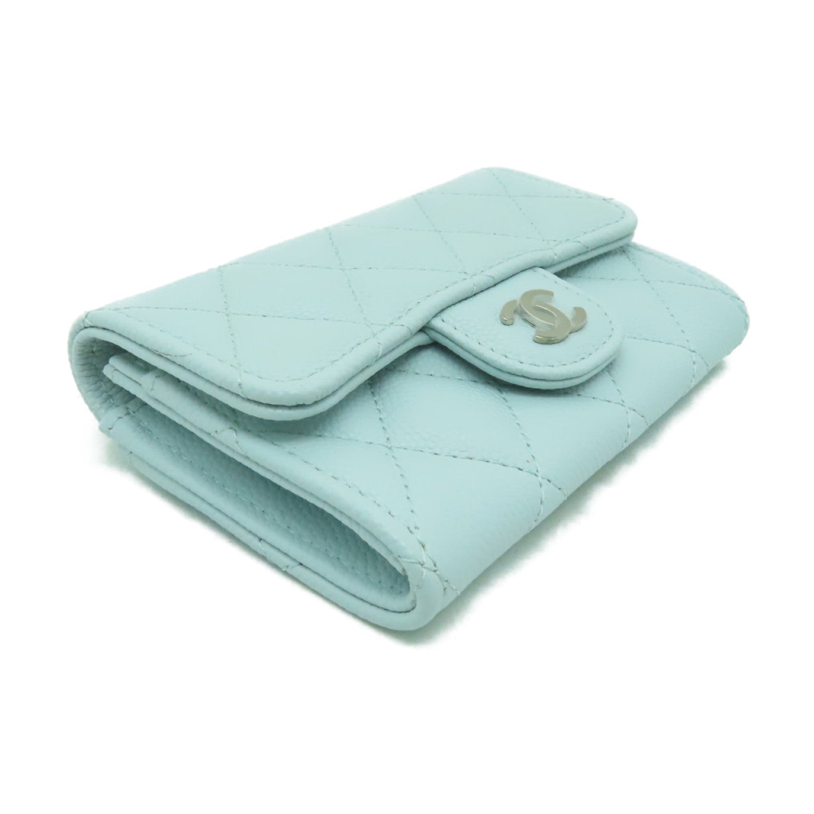 CHANEL 菱格Caviar皮革Classic Flap Card Holder銀扣卡片套淺藍色