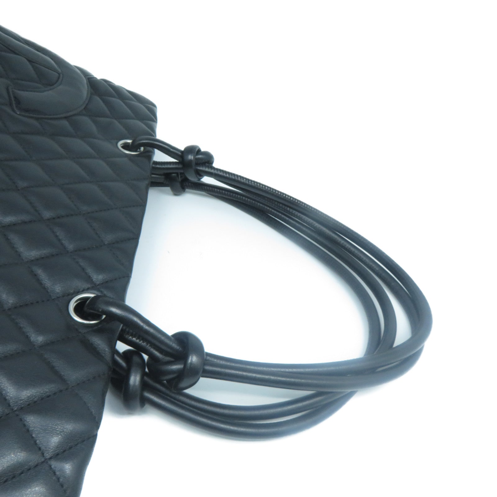 CHANEL 菱格牛皮皮革Cambon Line Tote Bag銀扣手挽袋黑色