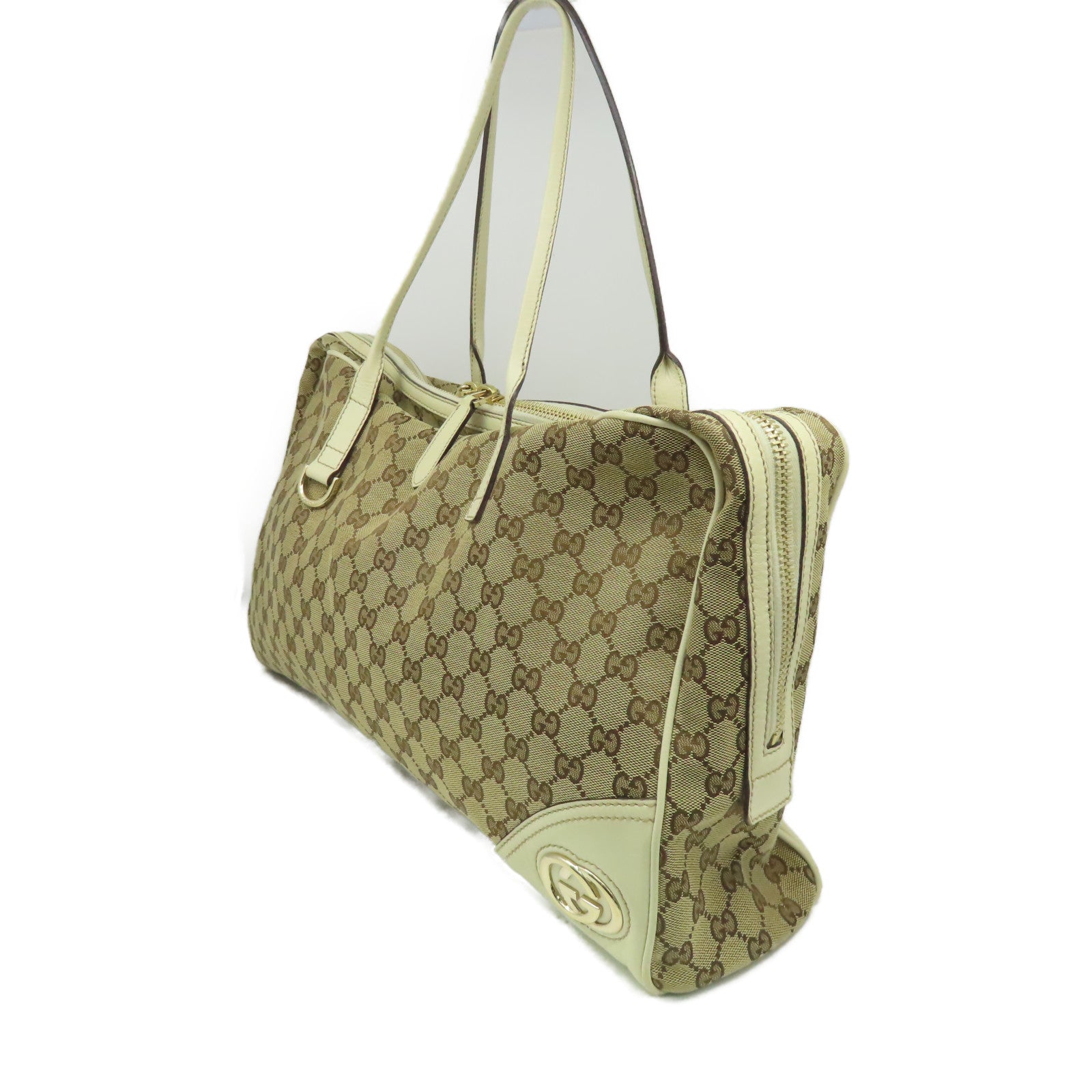 GUCCI 帆布/牛皮皮革Shoulder Bag金扣肩背袋白色
