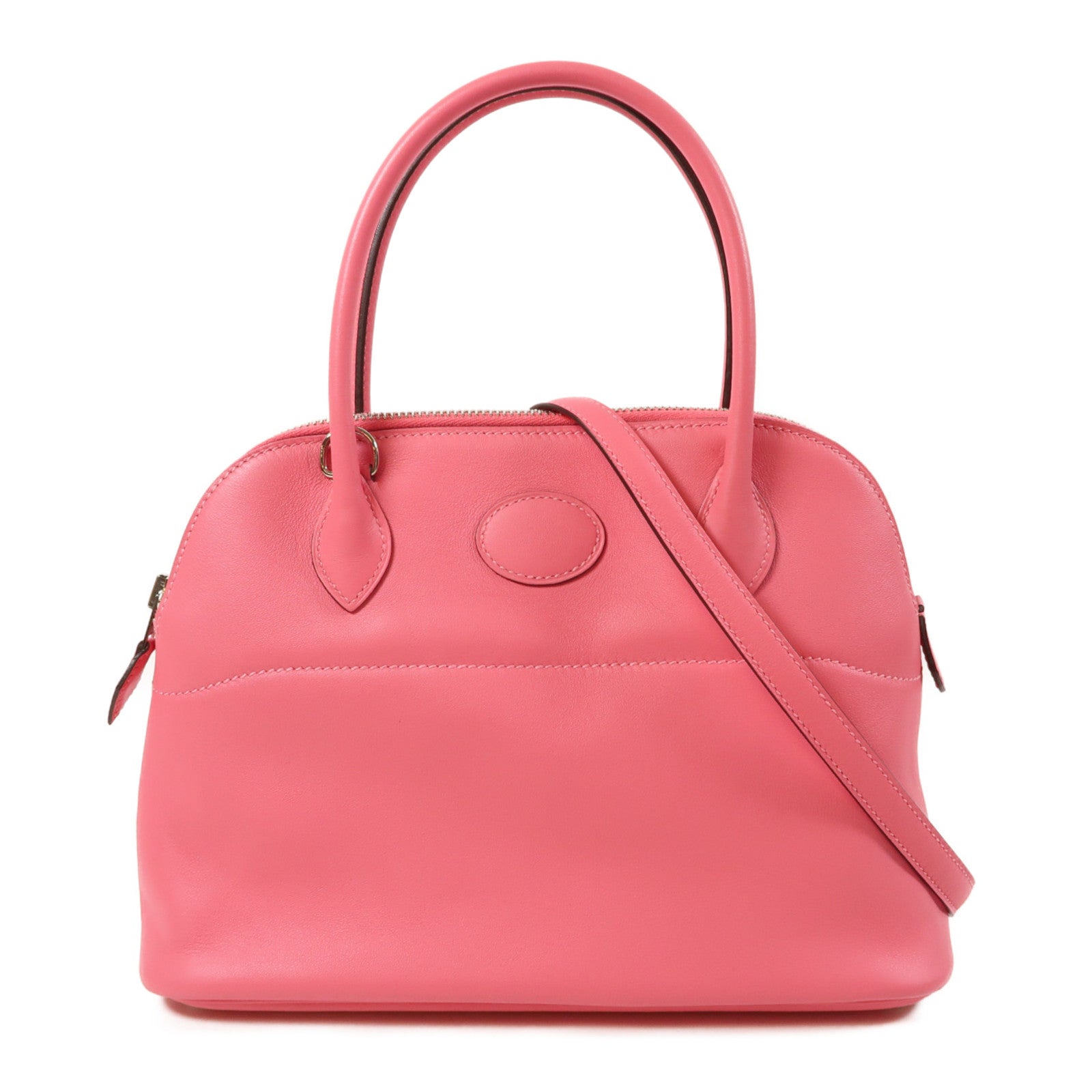 HERMES Swift皮革Bolide 27金扣手挽肩背兩用袋Rose Azalee杜鵑粉紅色