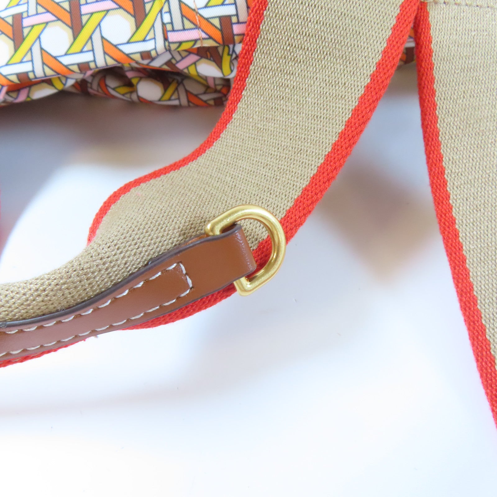 Tory Burch 尼龍Tote Bag金扣手挽袋米色/白色/橙色