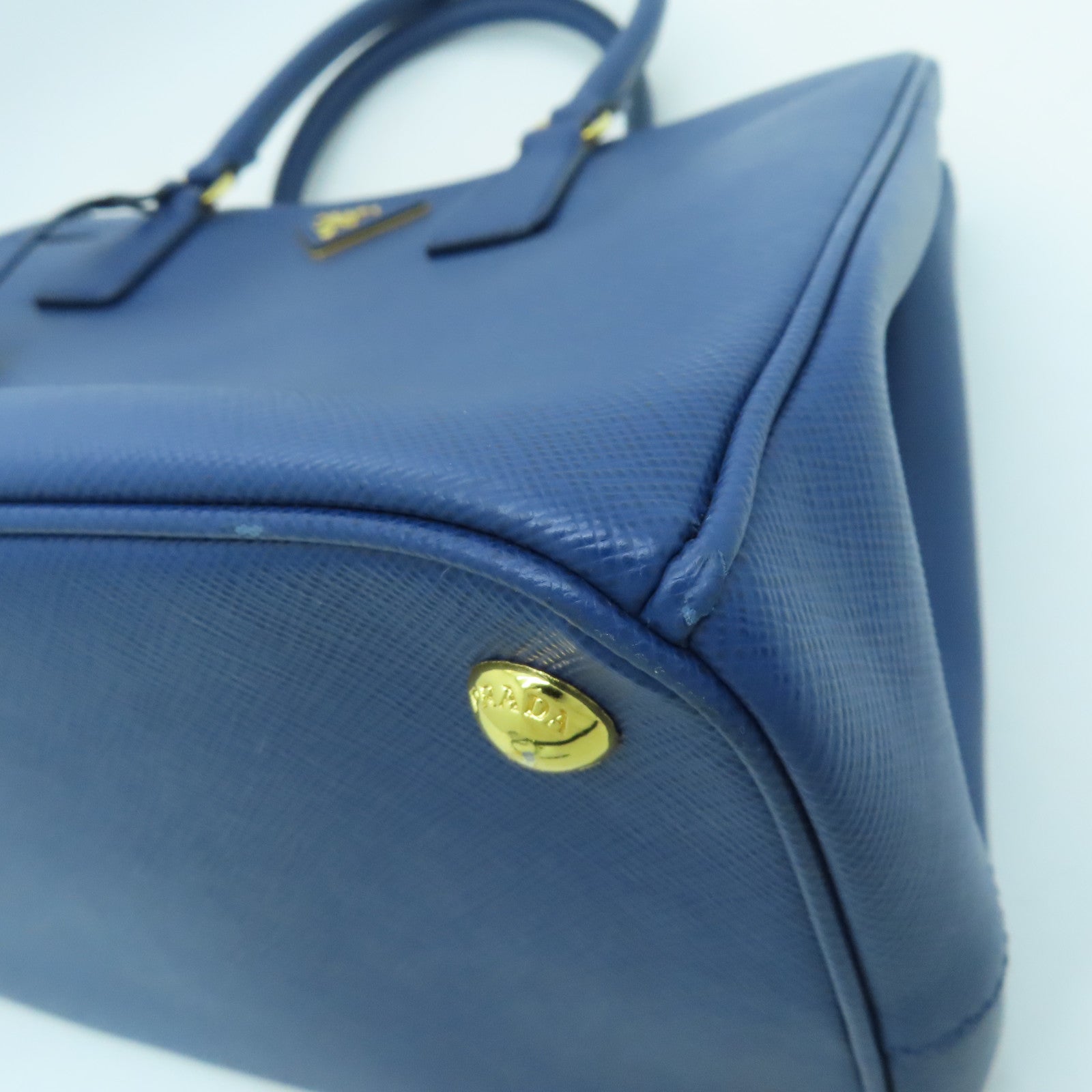 PRADA Saffiano leather 2 Way Shoulder gold buckle handle shoulder bag blue