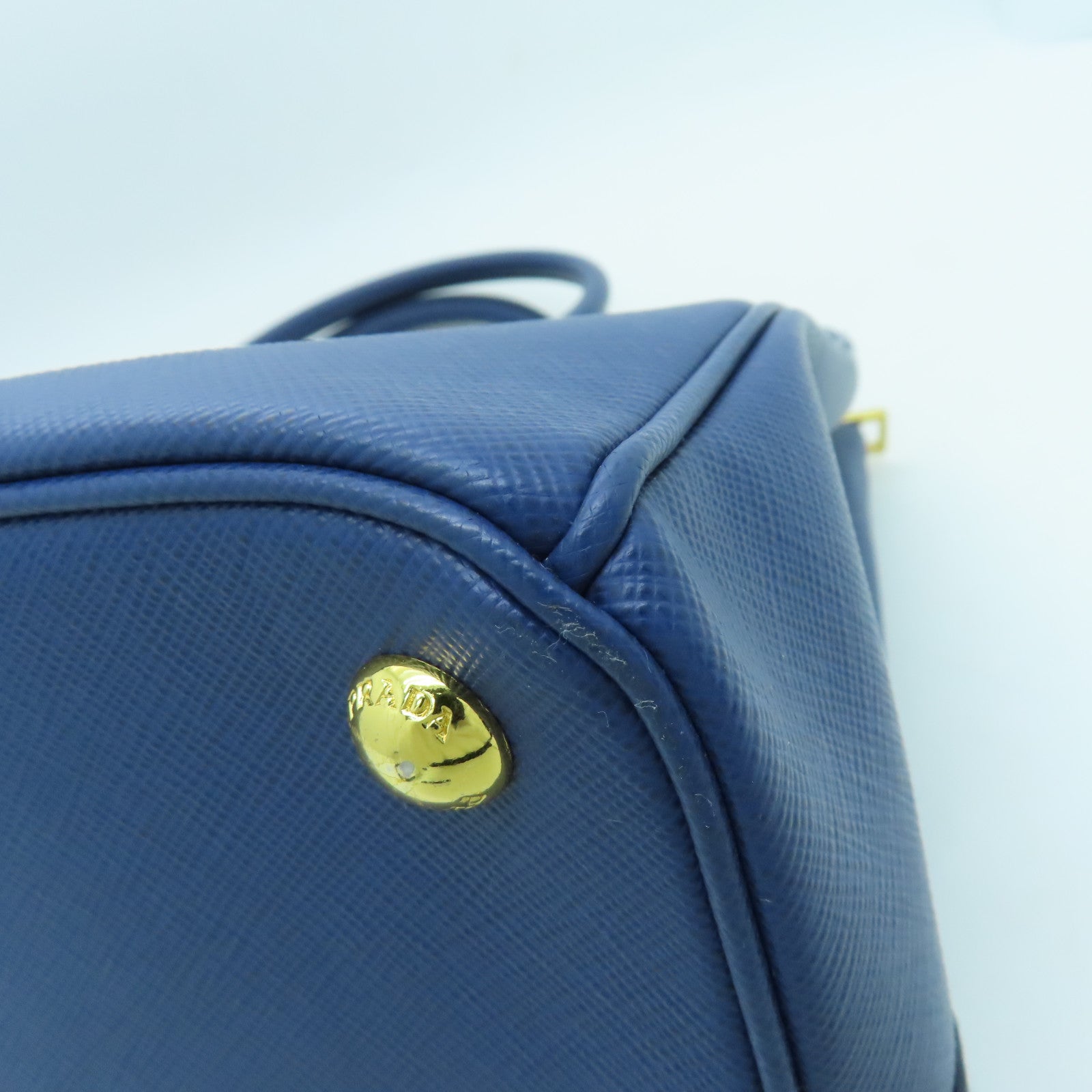 PRADA Saffiano leather 2 Way Shoulder gold buckle handle shoulder bag blue