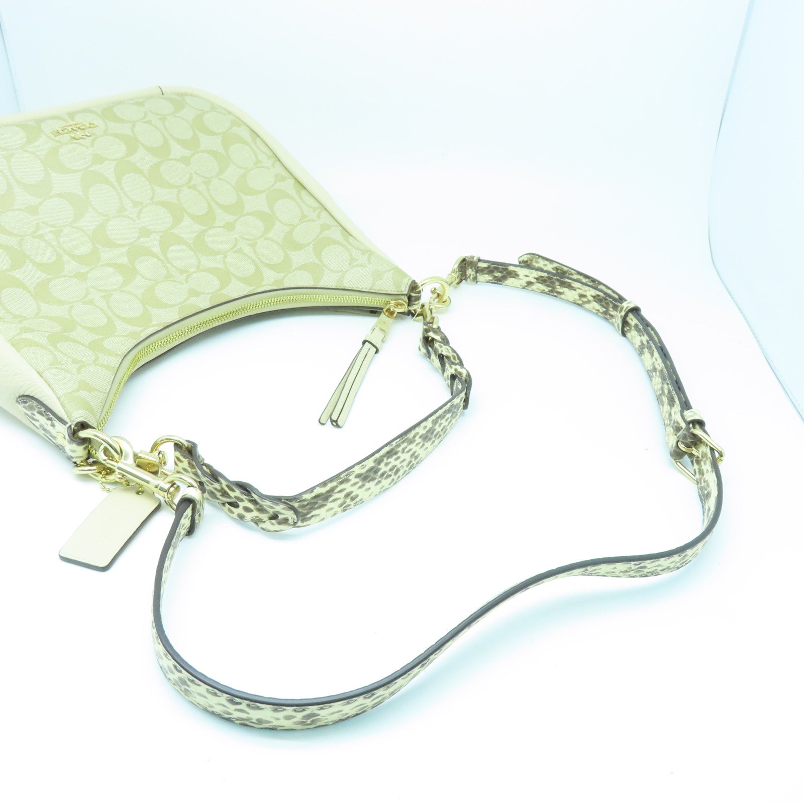 COACH 牛皮皮革Shoulder Bag金扣手挽肩背两用袋杏色