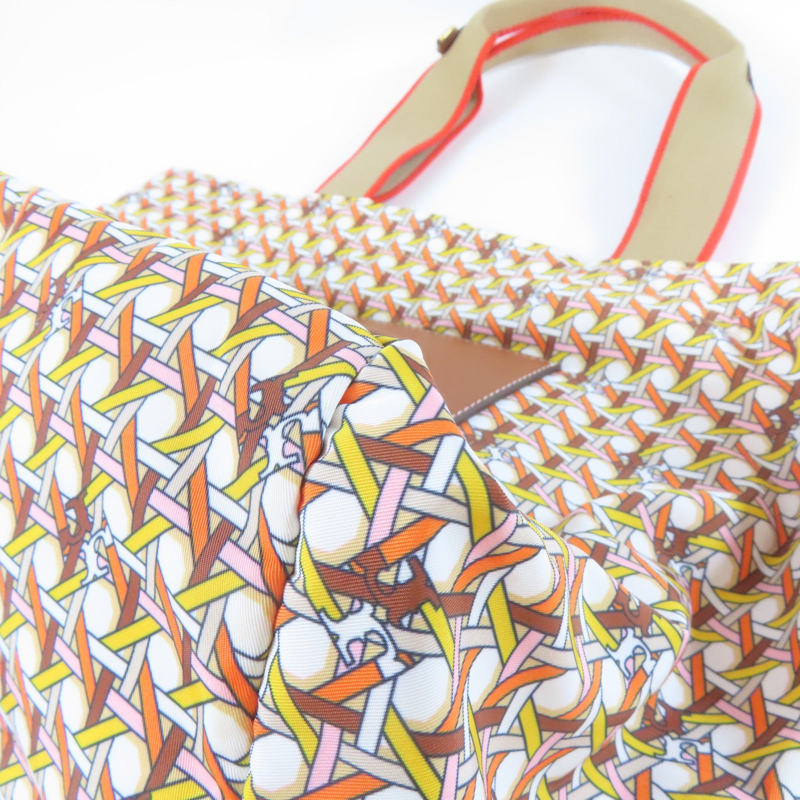 Tory Burch 尼龍Tote Bag金扣手挽袋米色/白色/橙色