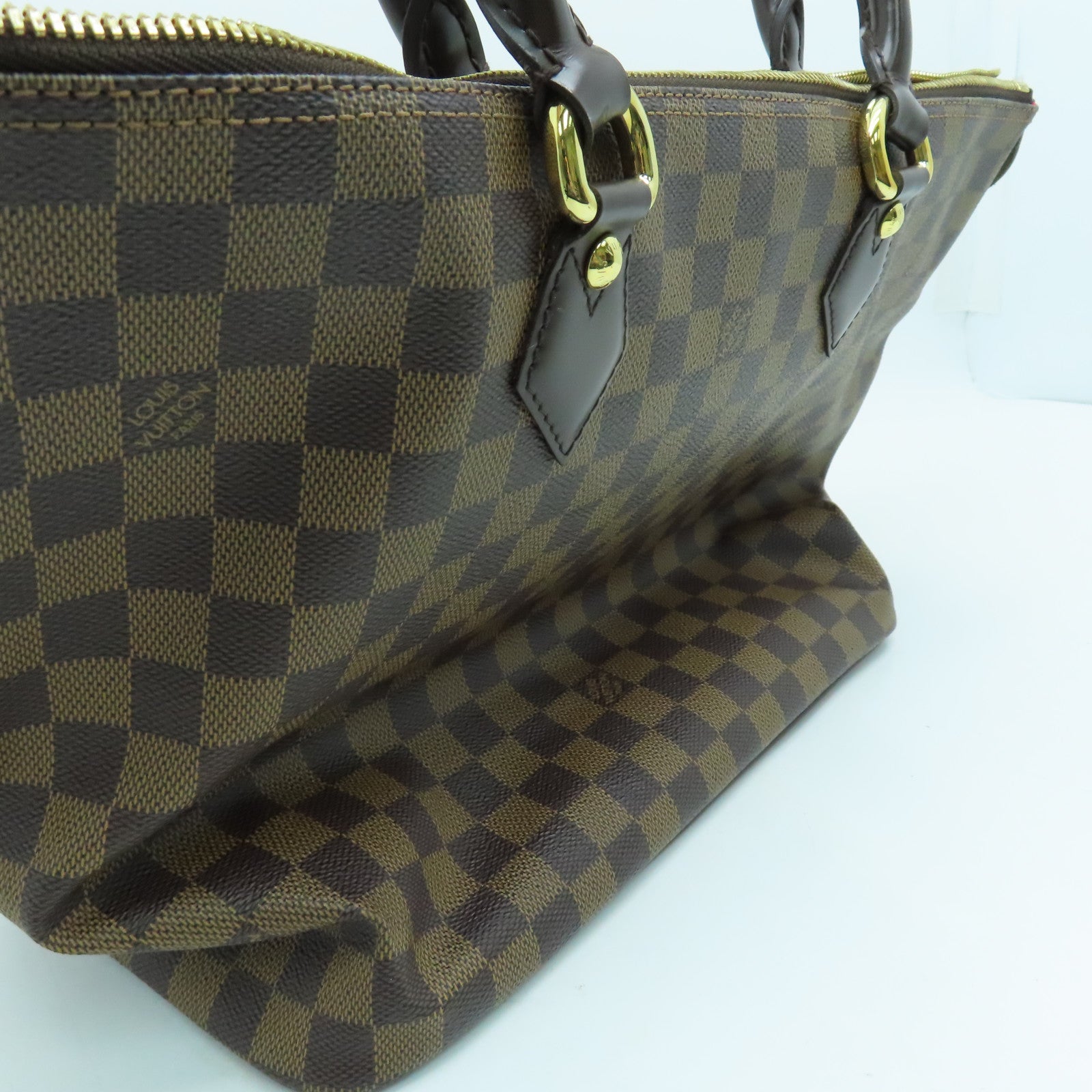 LOUIS VUITTON Damier Saleya MM Hand Bag gold buckle handle shoulder bag brown