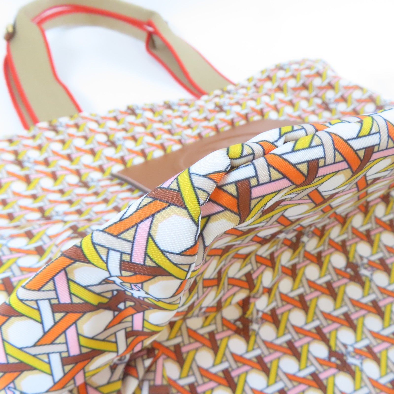Tory Burch 尼龍Tote Bag金扣手挽袋米色/白色/橙色