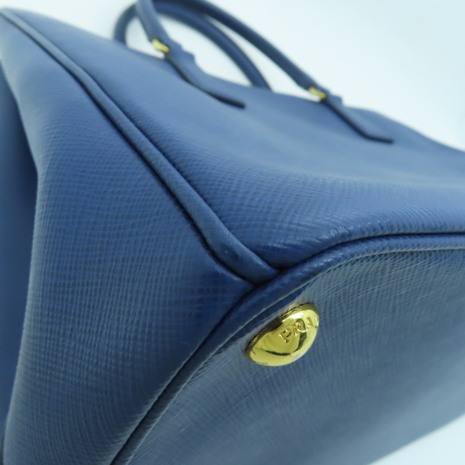 PRADA Saffiano leather 2 Way Shoulder gold buckle handle shoulder bag blue