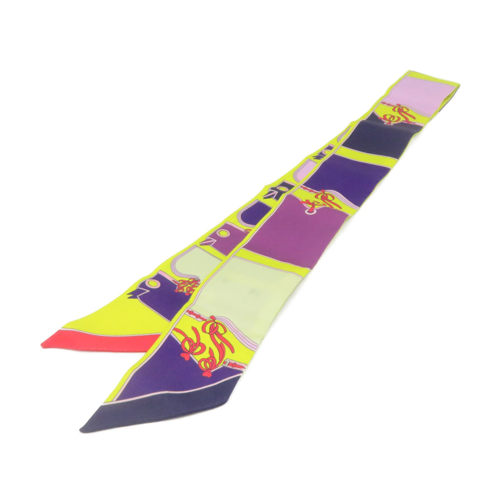 HERMES Silk Twilly Scarf Purple/Yellow/Color