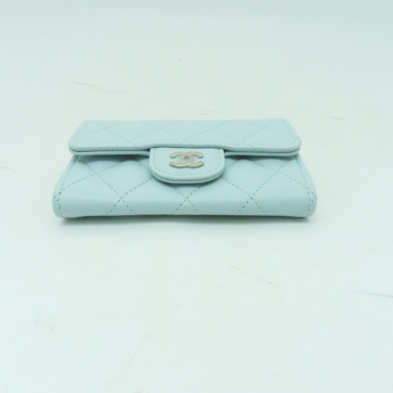 CHANEL 菱格Caviar皮革Classic Flap Card Holder銀扣卡片套淺藍色