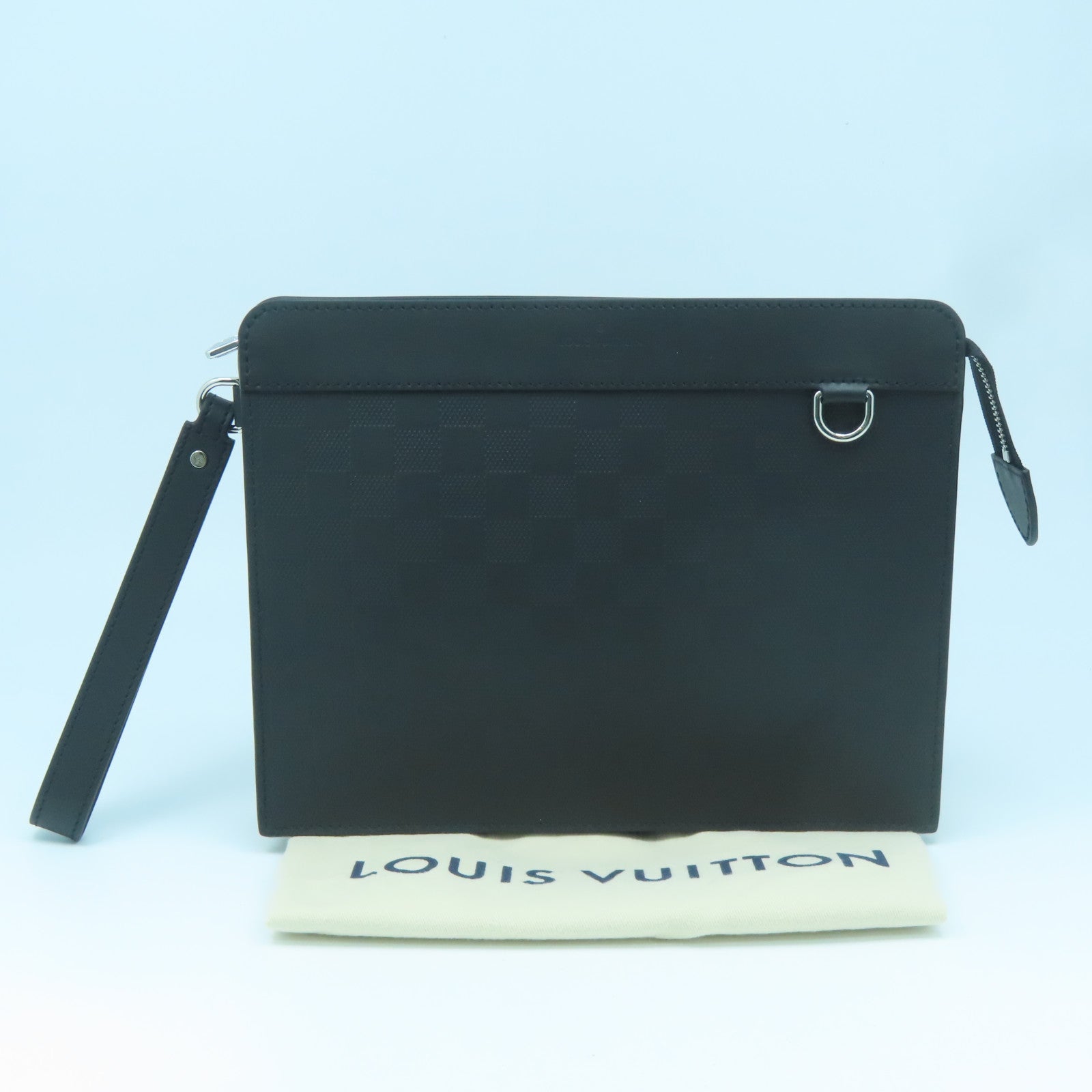 LOUIS VUITTON Onyx Damier Infini Pochette New Silver Buckle Clutch Black