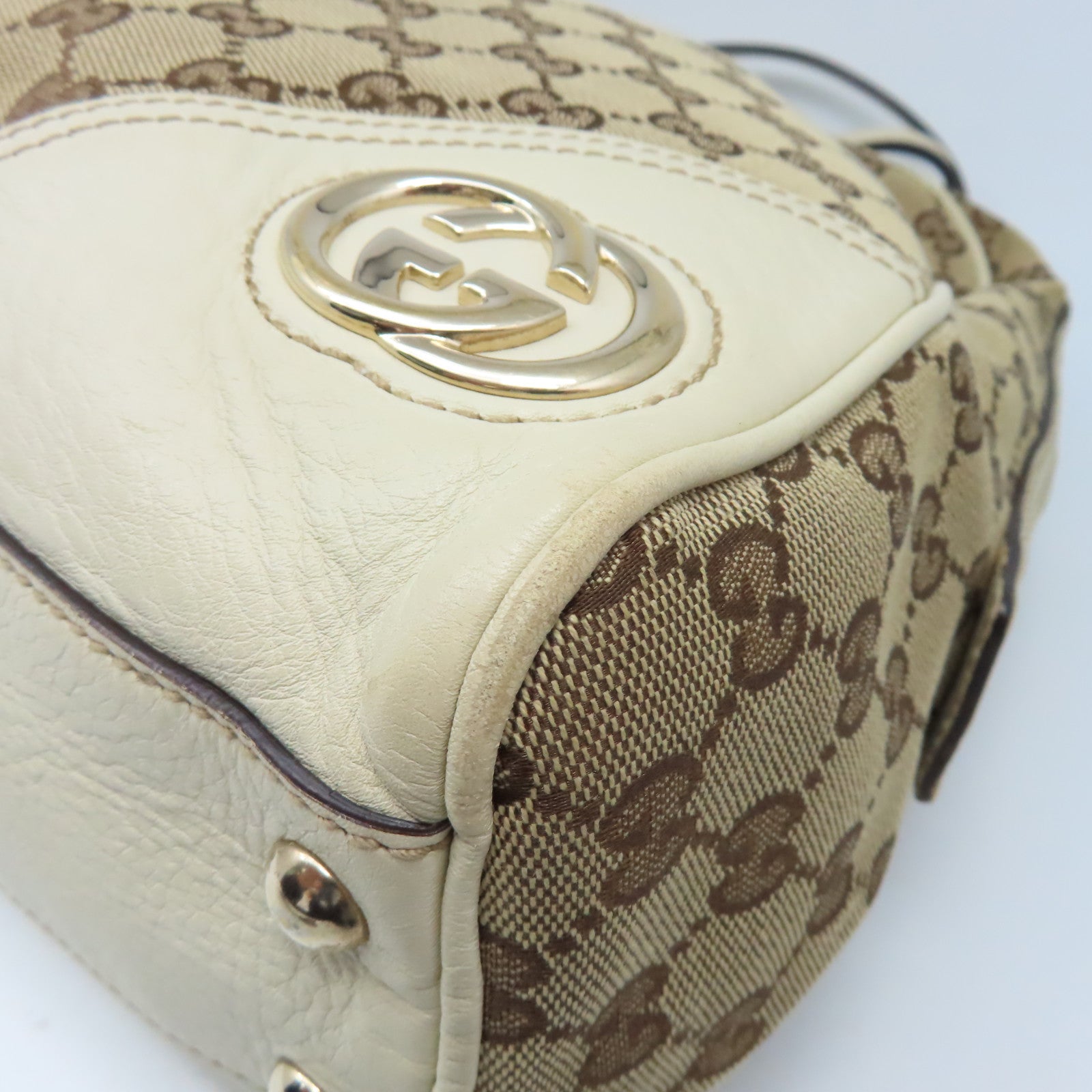 GUCCI 帆布/牛皮皮革Shoulder Bag金扣肩背袋白色