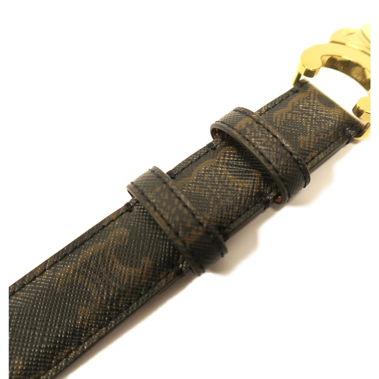 CELINE Triomphe塗層帆布Belt金扣皮帶啡色