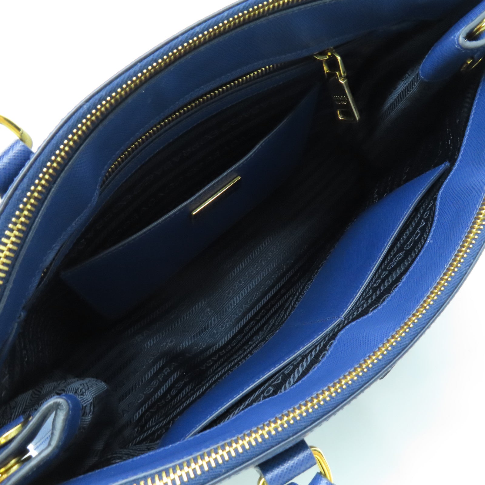 PRADA Saffiano leather 2 Way Shoulder gold buckle handle shoulder bag blue