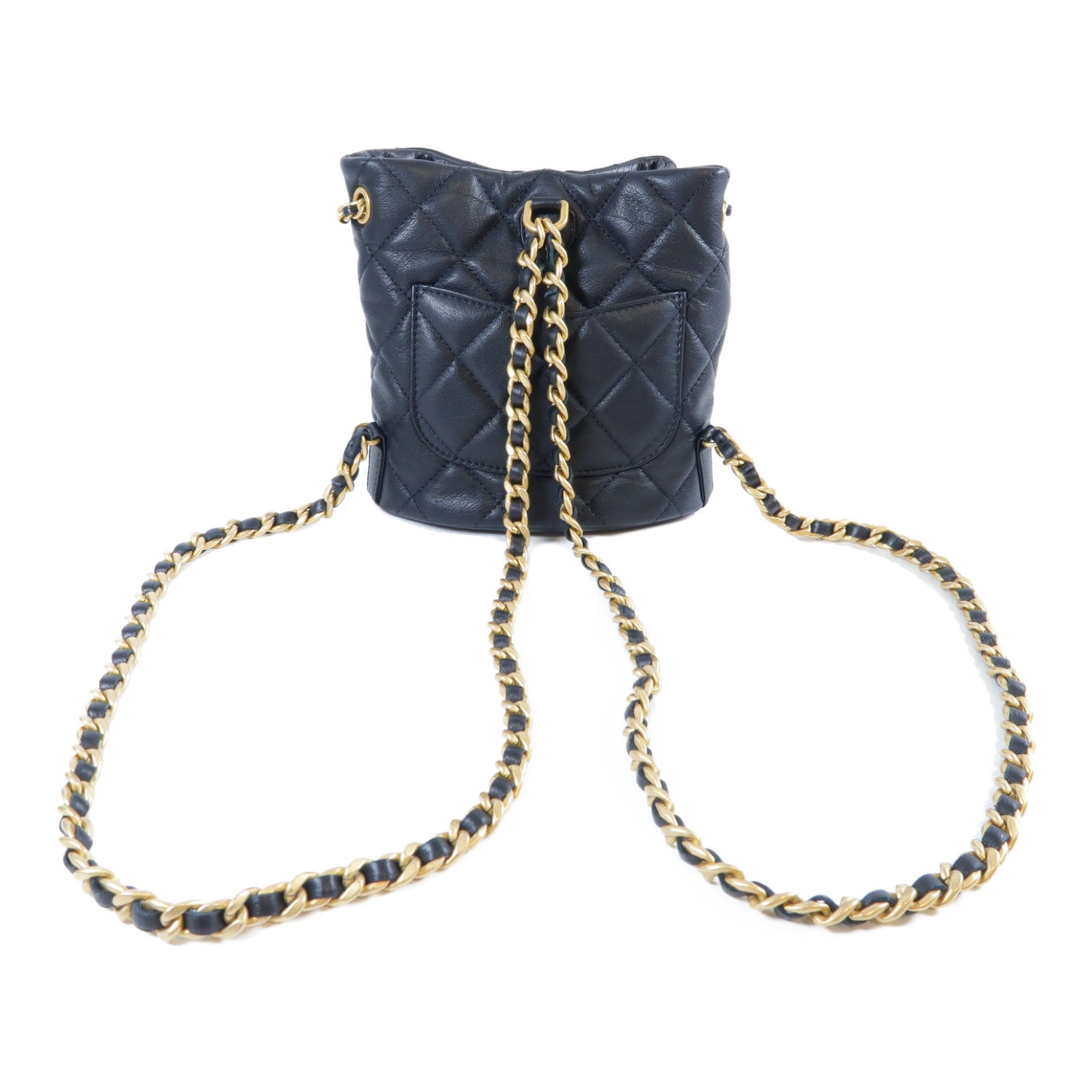 CHANEL 菱格皮革Mini Backpack金扣鏈帶背包黑色