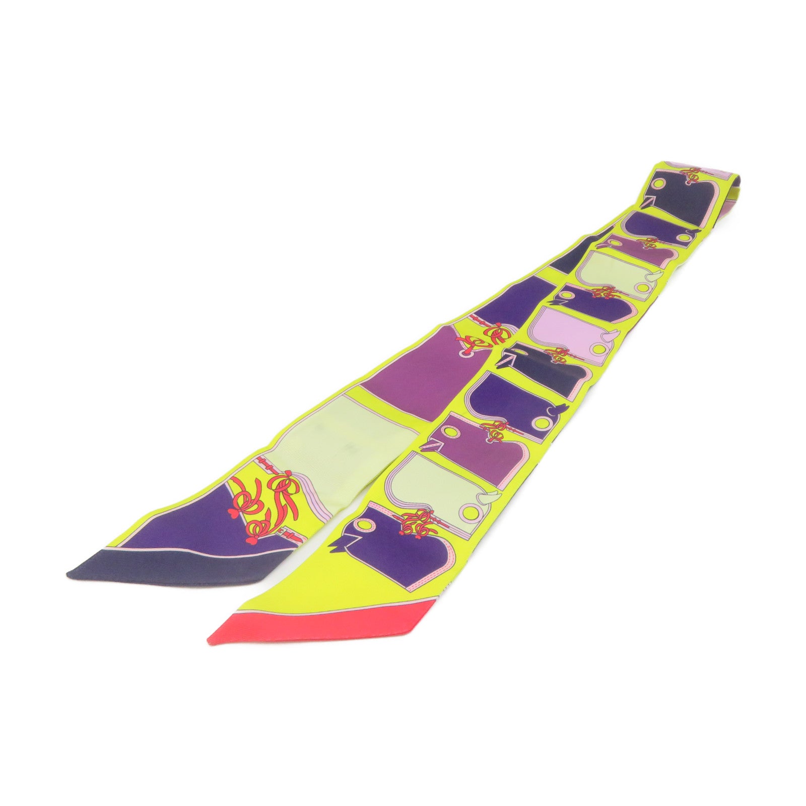 HERMES Silk Twilly Scarf Purple/Yellow/Color