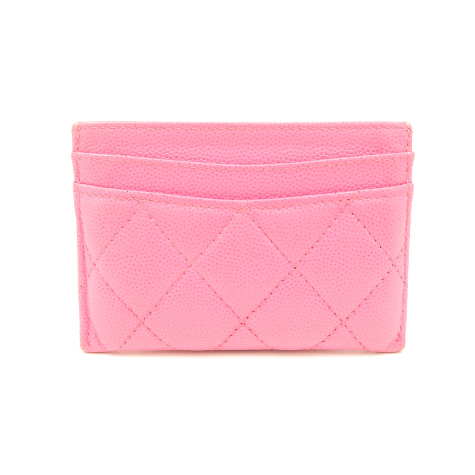 CHANEL rhombic cowhide leather Card Case gold buckle card holder pink