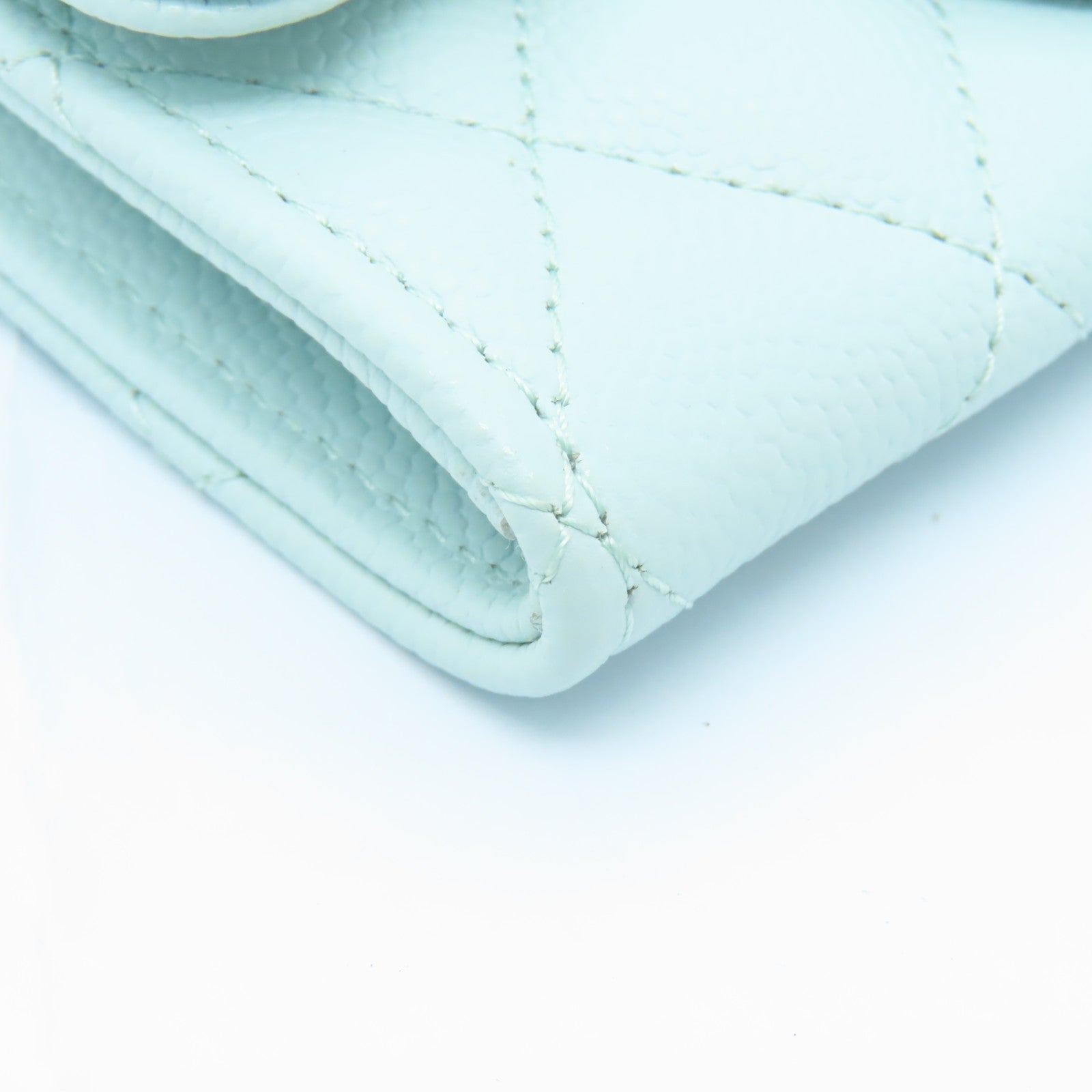 CHANEL 菱格Caviar皮革Classic Flap Card Holder銀扣卡片套淺藍色