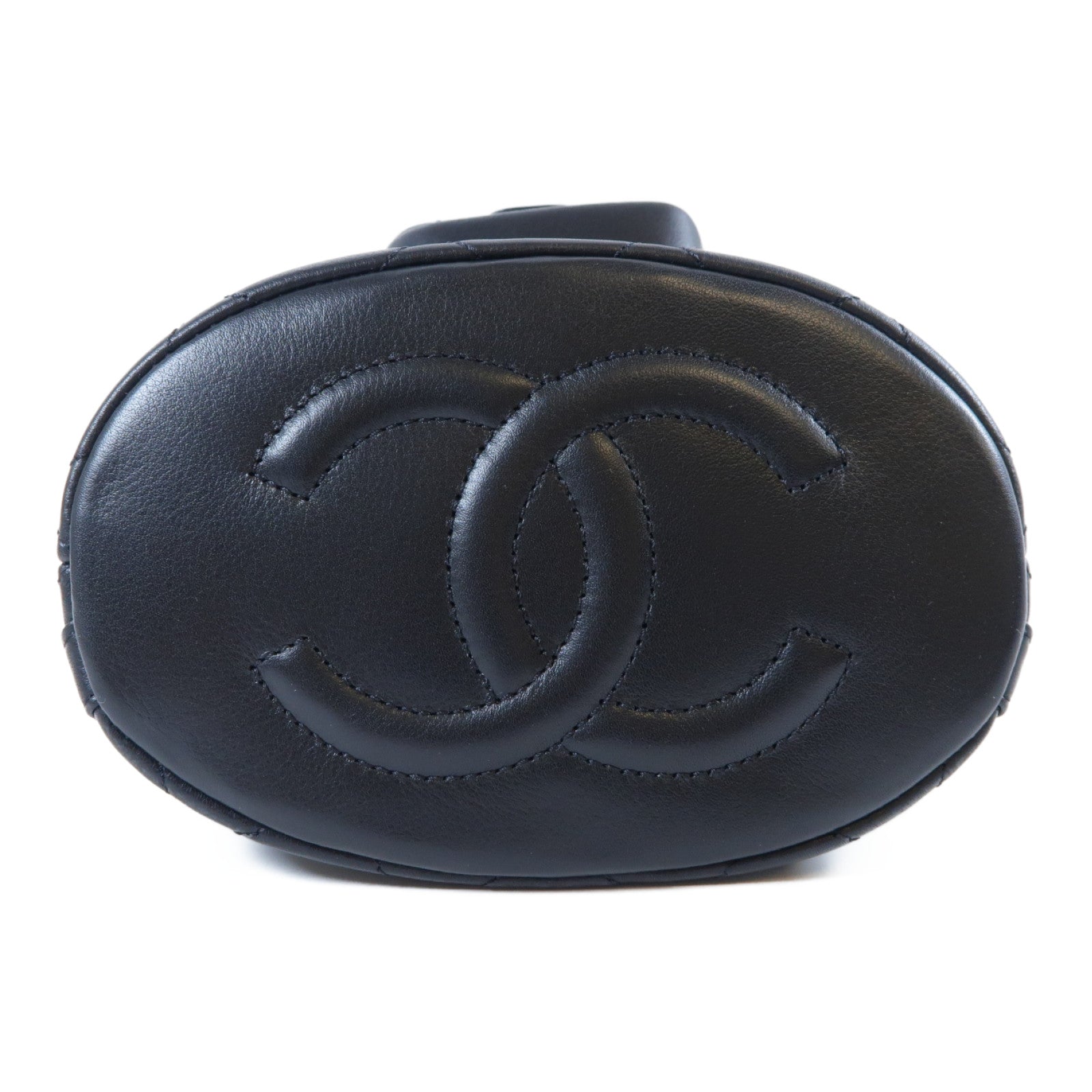 CHANEL 菱格皮革Mini Backpack金扣鏈帶背包黑色