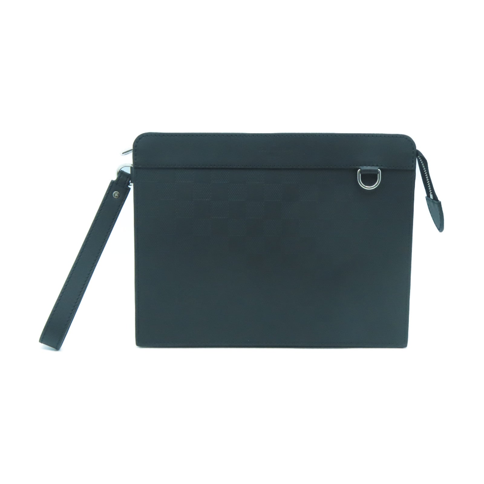 LOUIS VUITTON Onyx Damier Infini Pochette New Silver Buckle Clutch Black