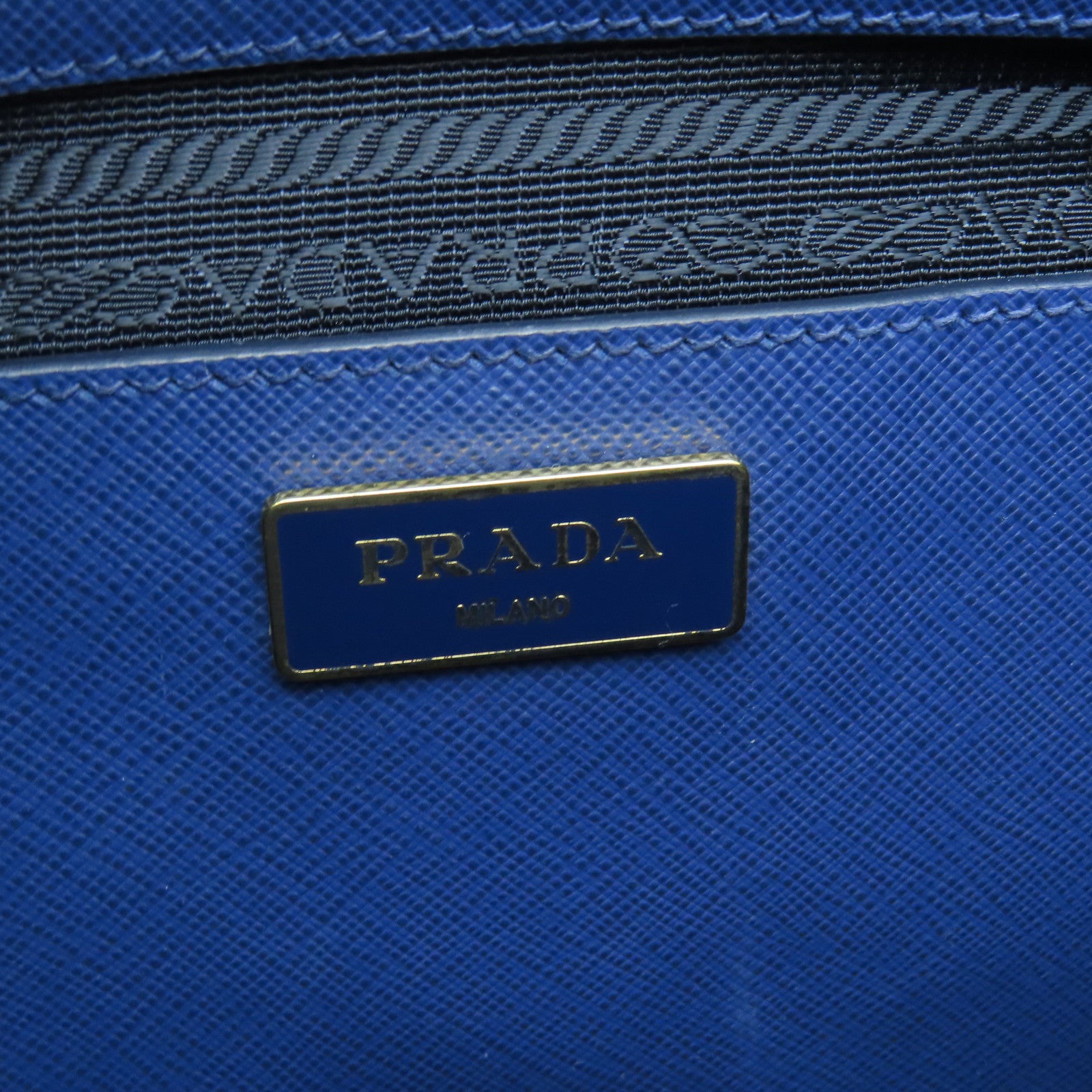 PRADA Saffiano leather 2 Way Shoulder gold buckle handle shoulder bag blue