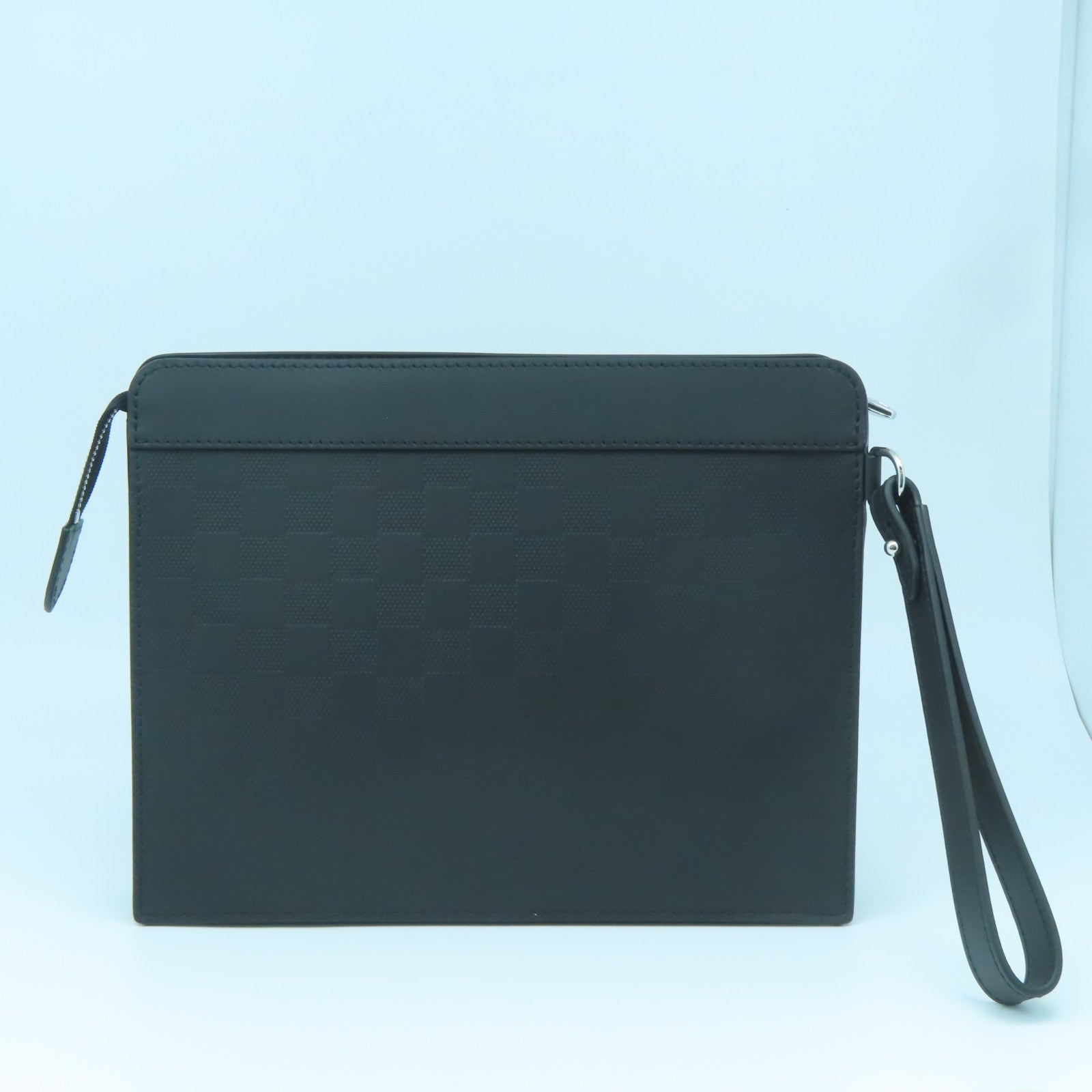 LOUIS VUITTON Onyx Damier Infini Pochette New Silver Buckle Clutch Black
